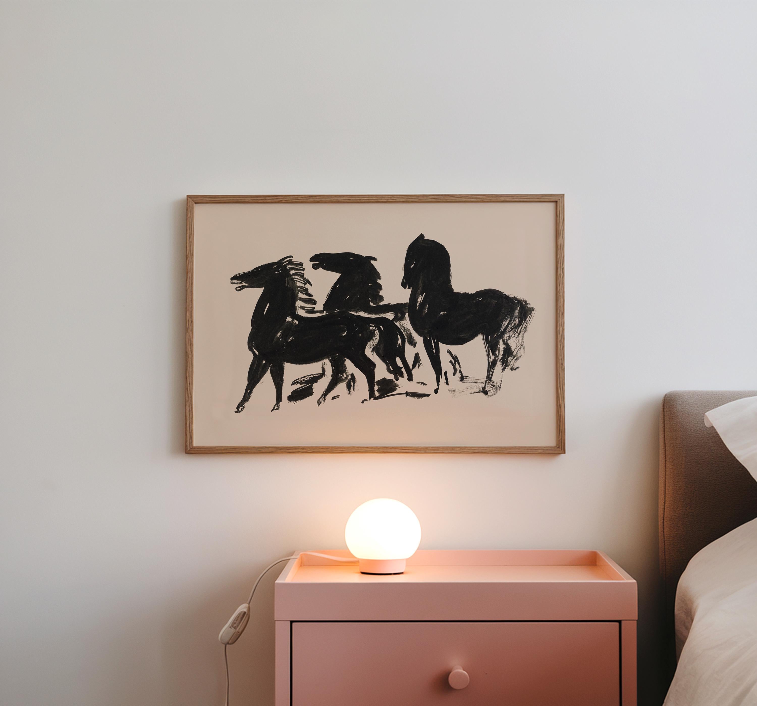 Vintage Horse Art Print: Neutral Abstract Equestrian Digital Download
