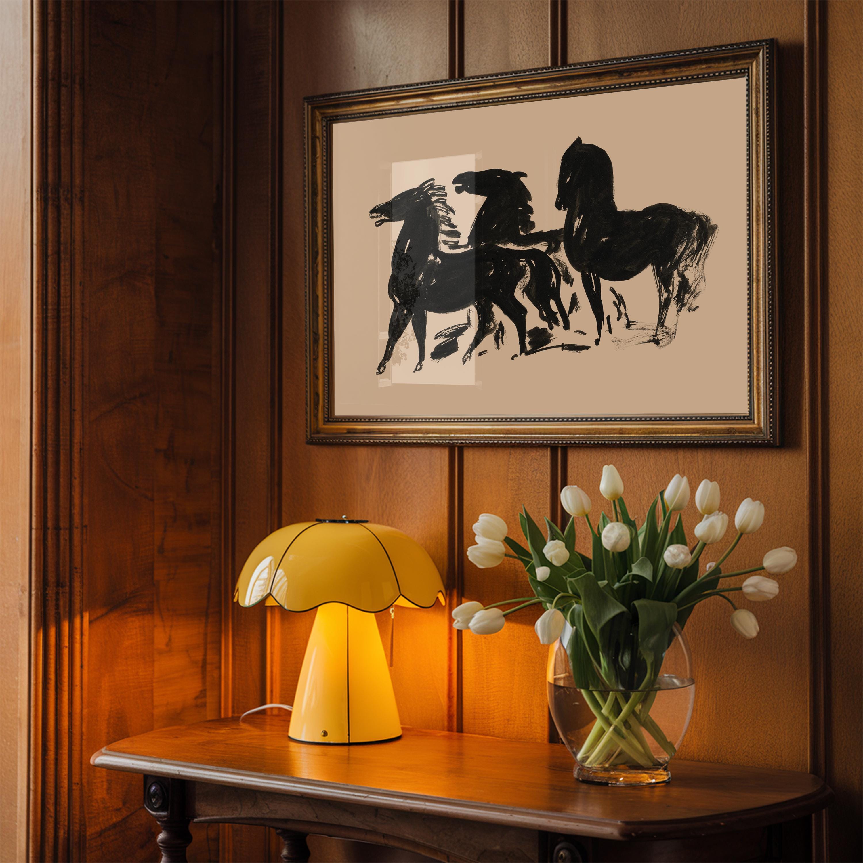 Vintage Horse Art Print: Neutral Abstract Equestrian Digital Download