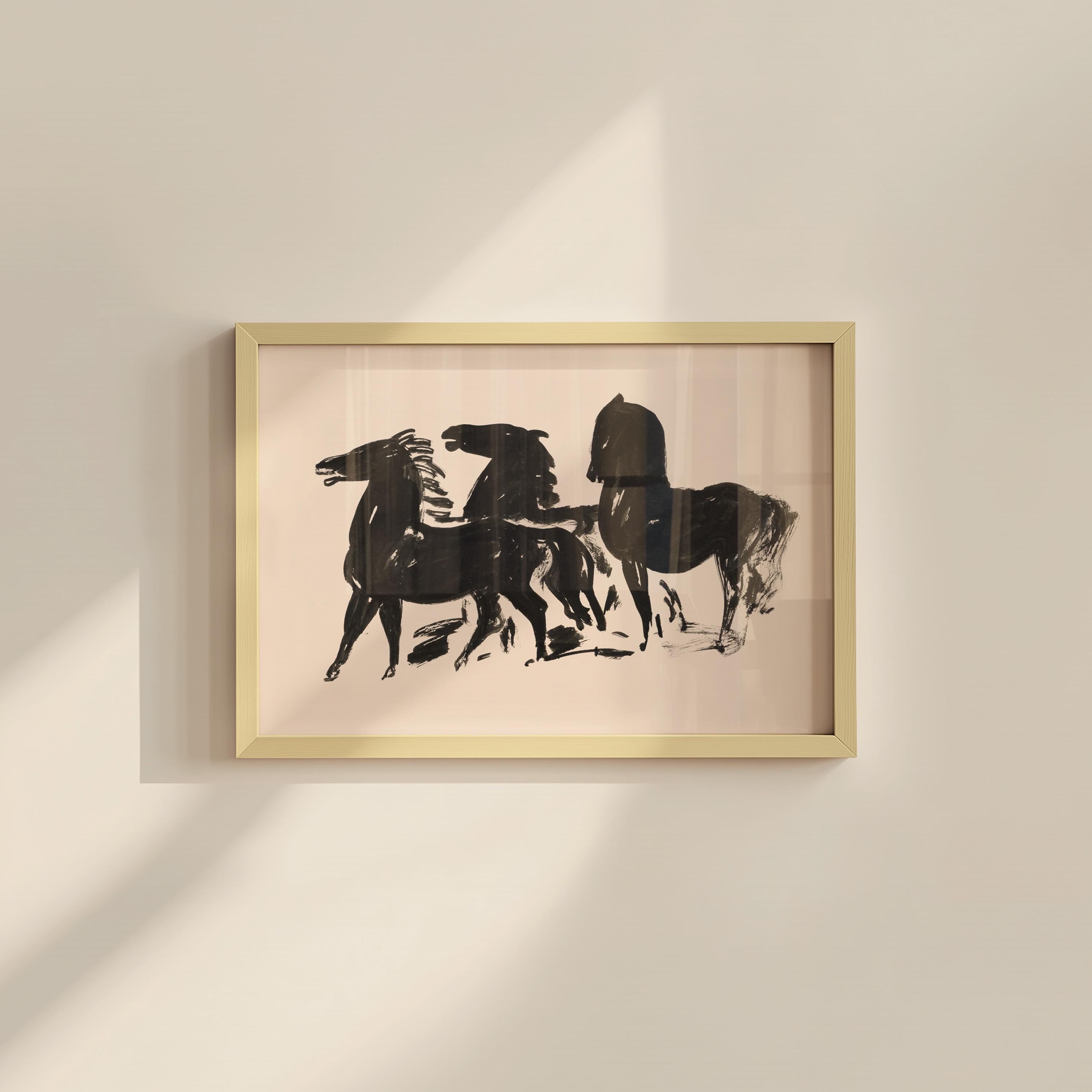 Vintage Horse Art Print: Neutral Abstract Equestrian Digital Download