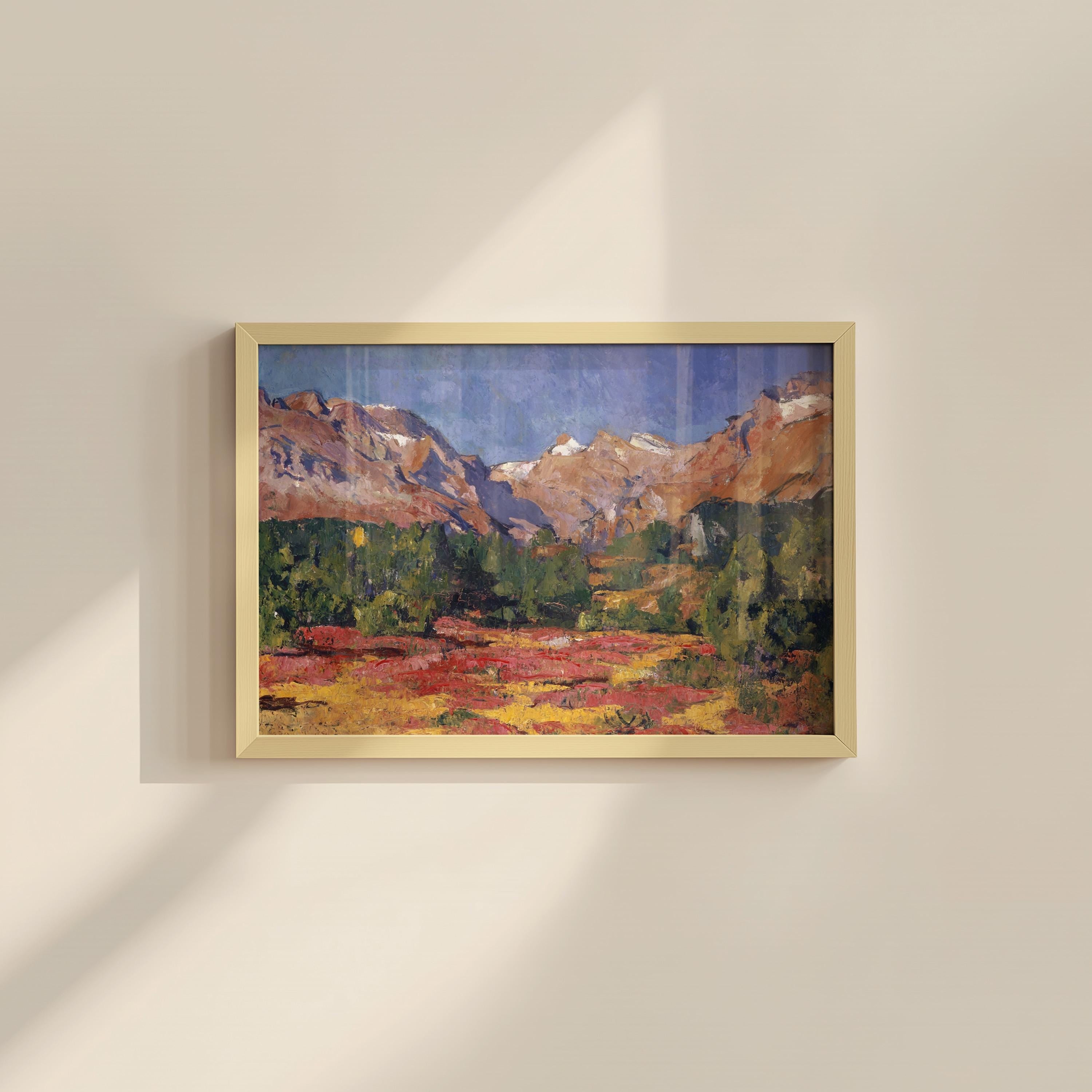 Vintage Country Landscape Painting: Colorful Autumn Landscape Art Print, Digital Download