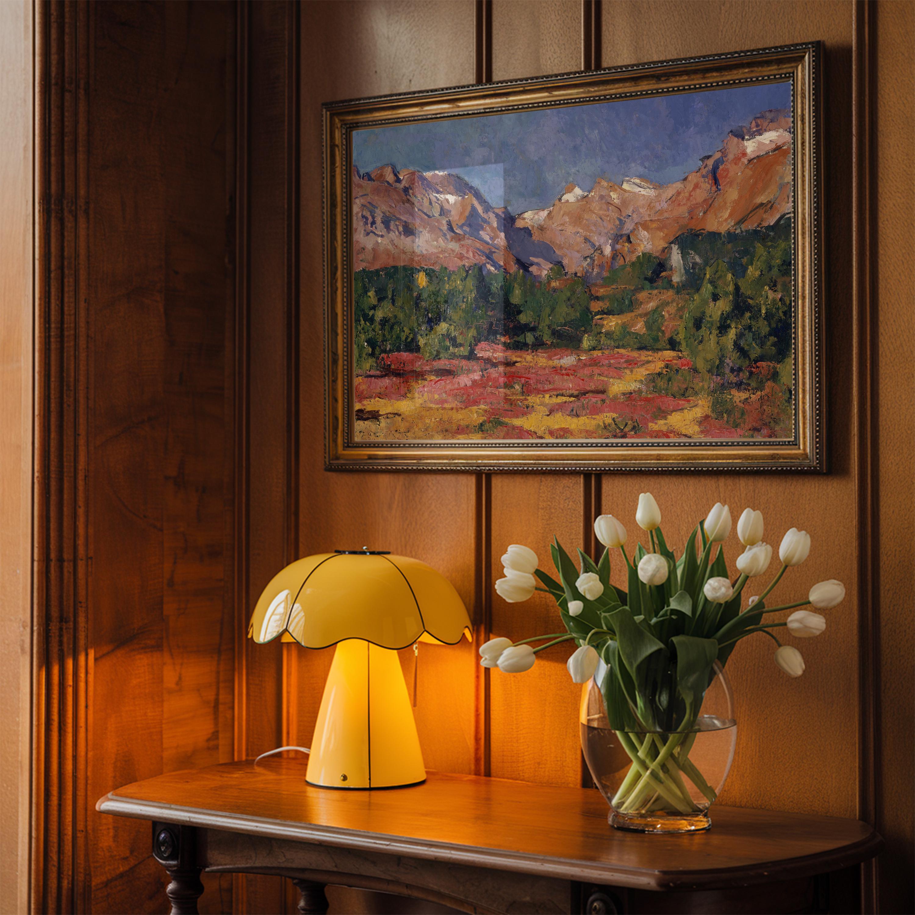 Vintage Country Landscape Painting: Colorful Autumn Landscape Art Print, Digital Download