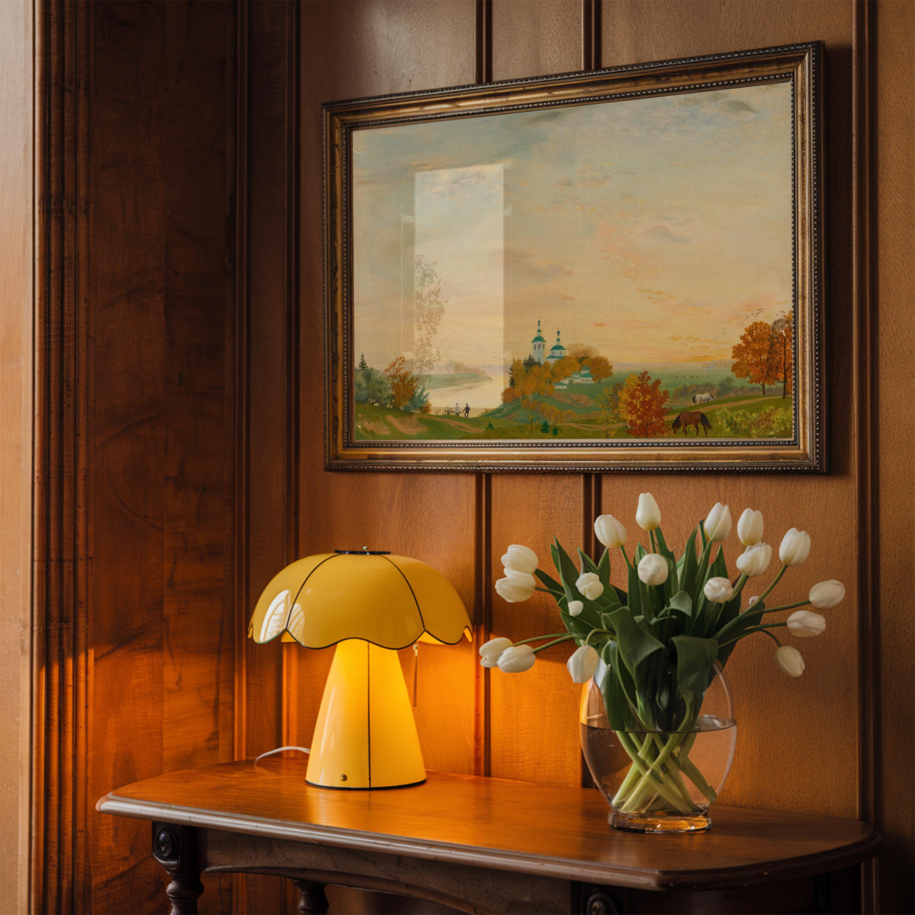 Vintage Country Landscape Painting: Colorful Autumn Pastoral Art Print, Digital Download