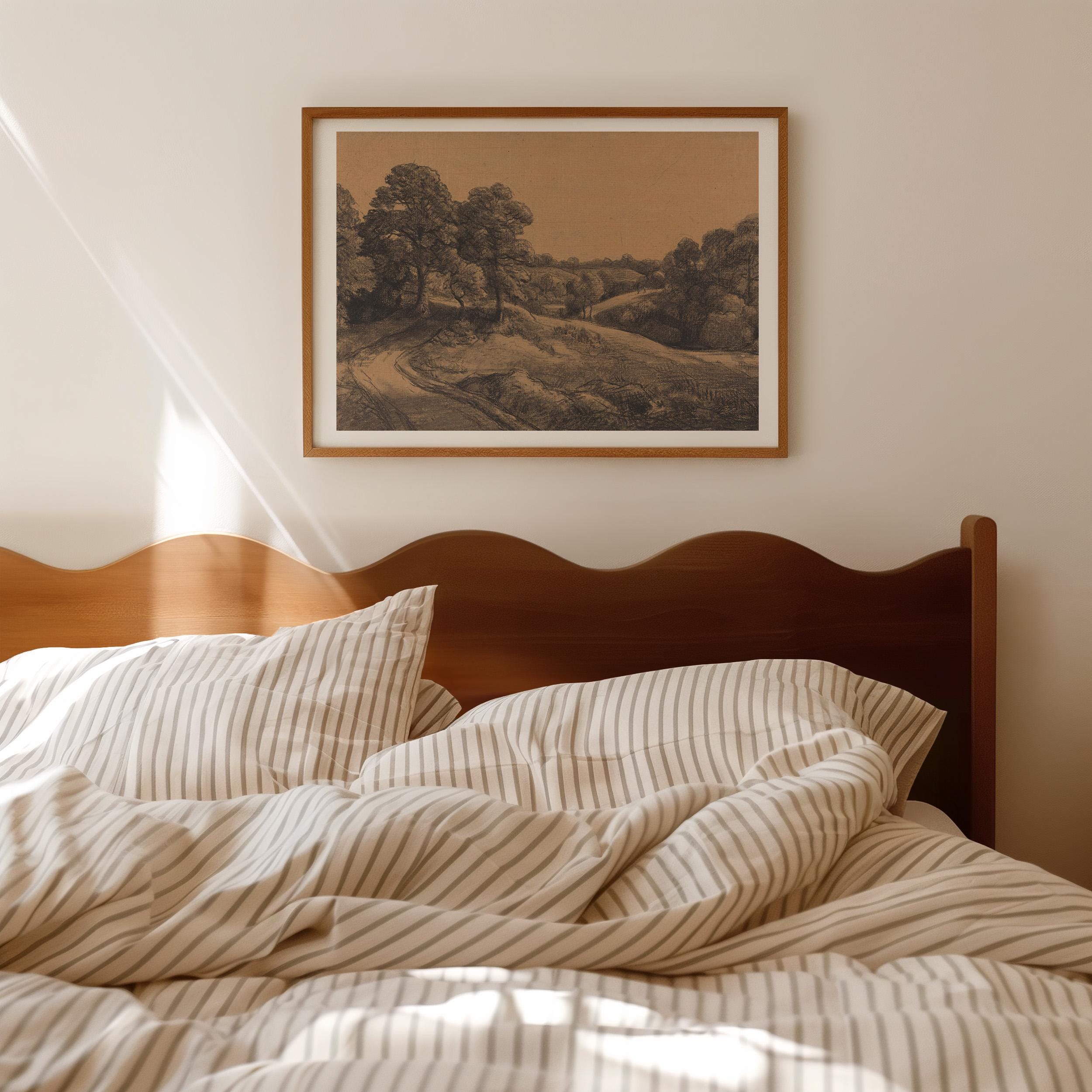 Landscape View Art Print: Neutral Vintage Landscape Sketch (Digital Download)