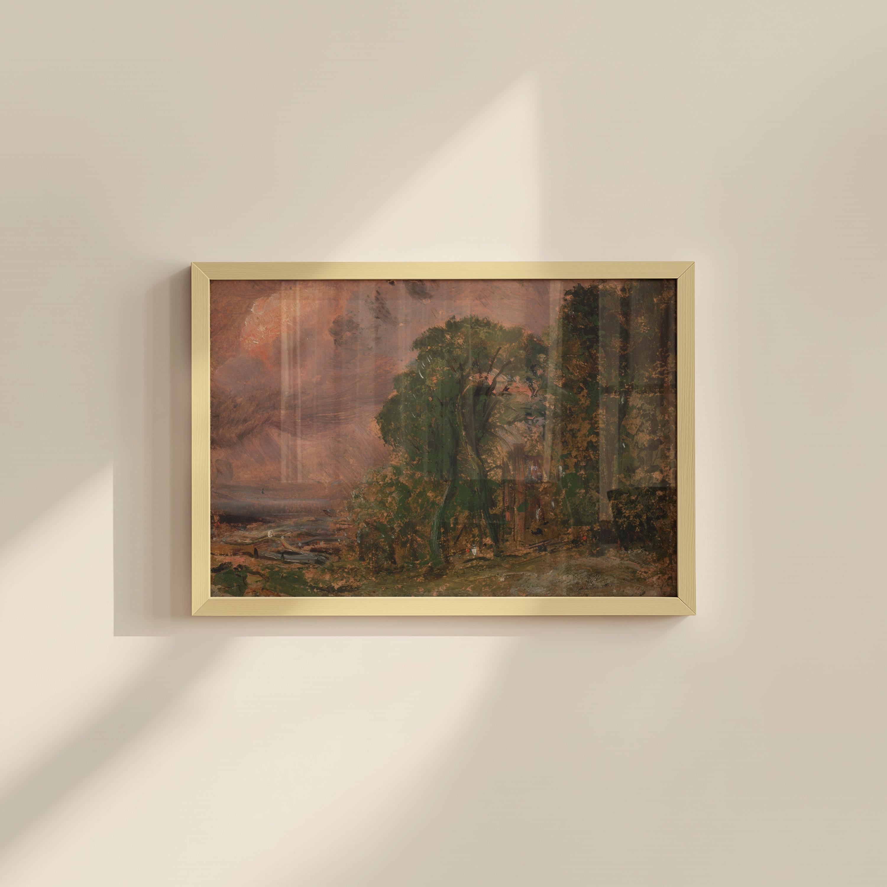 Pink Vintage Digital Art Print, Abstract Foliage (Instant Download)