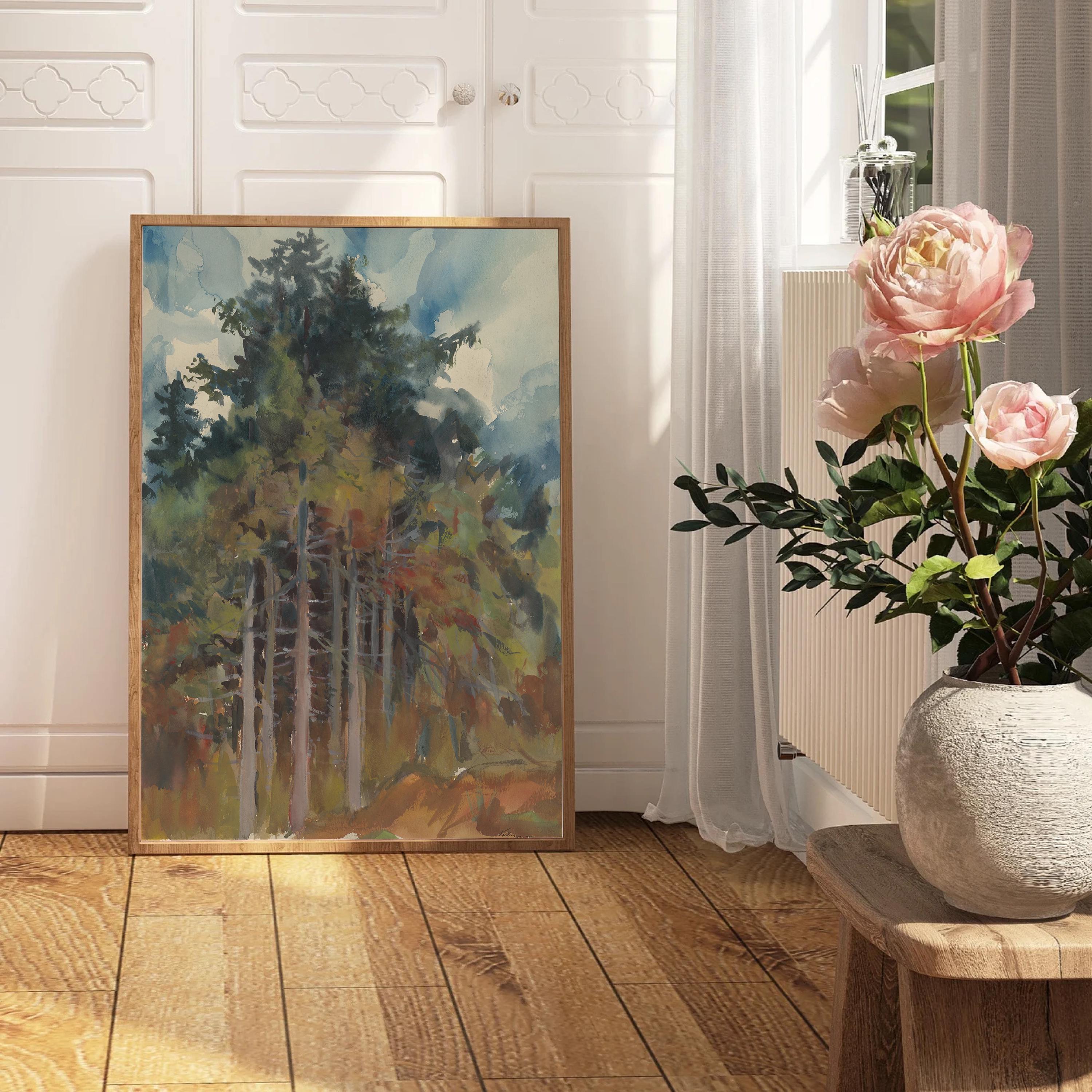 Vintage Abstract Landscape Print, Warm Neutrals, Autumn Color Decor (Digital Download)