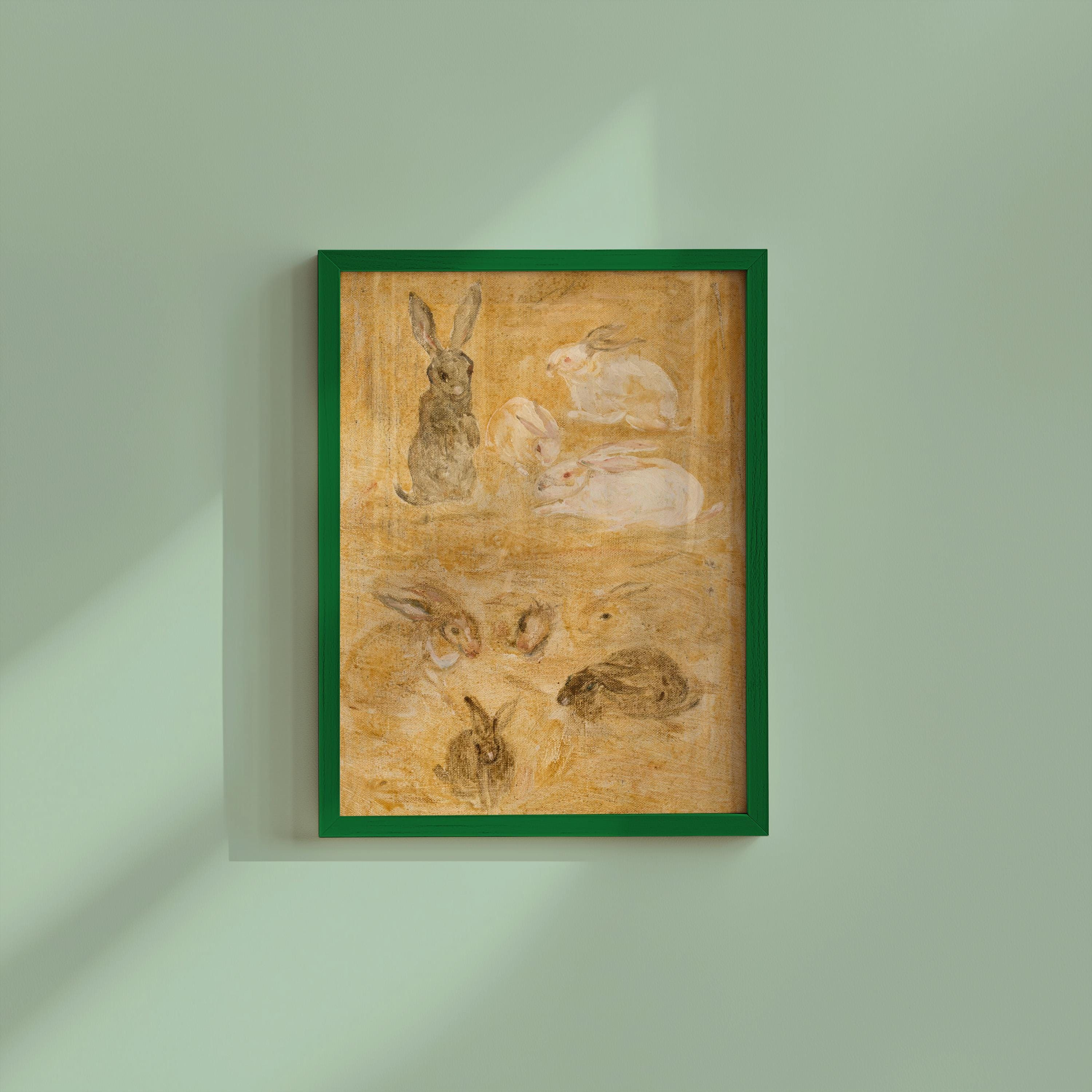 Vintage Rabbit Wall Art: Yellow Bunnies, Cottagecore Decor