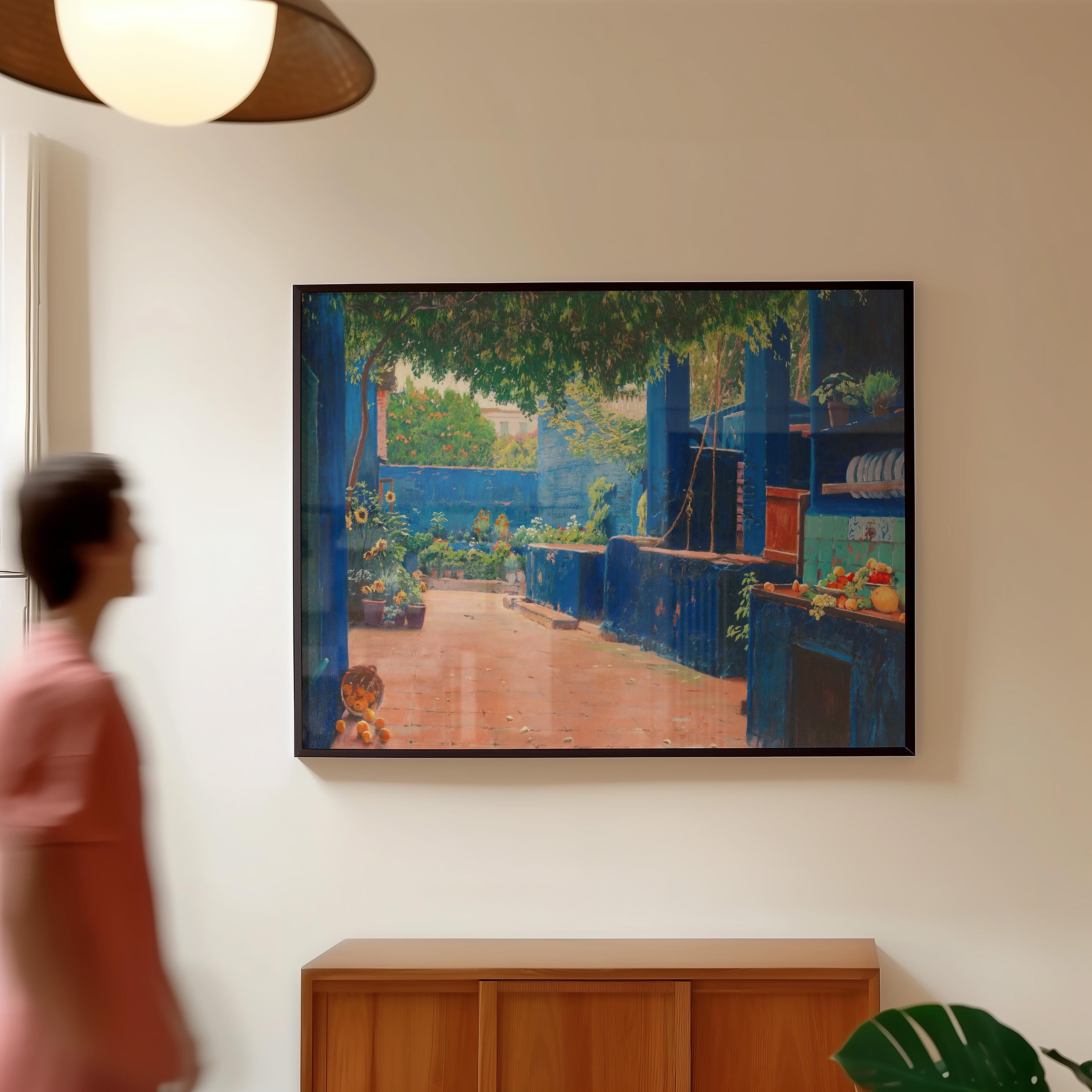 The Blue Courtyard Horizontal Art Print Digital Download