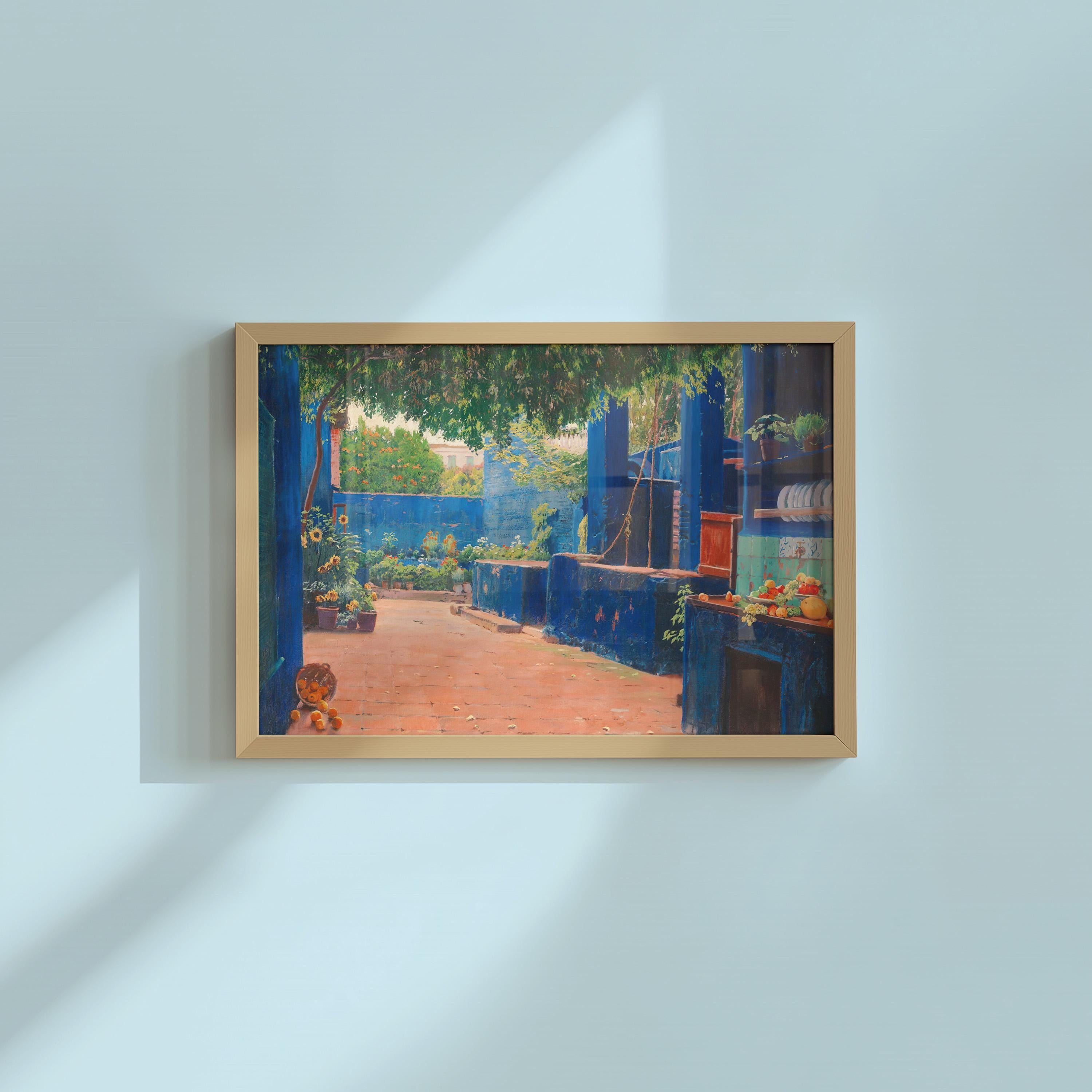 The Blue Courtyard Horizontal Art Print Digital Download