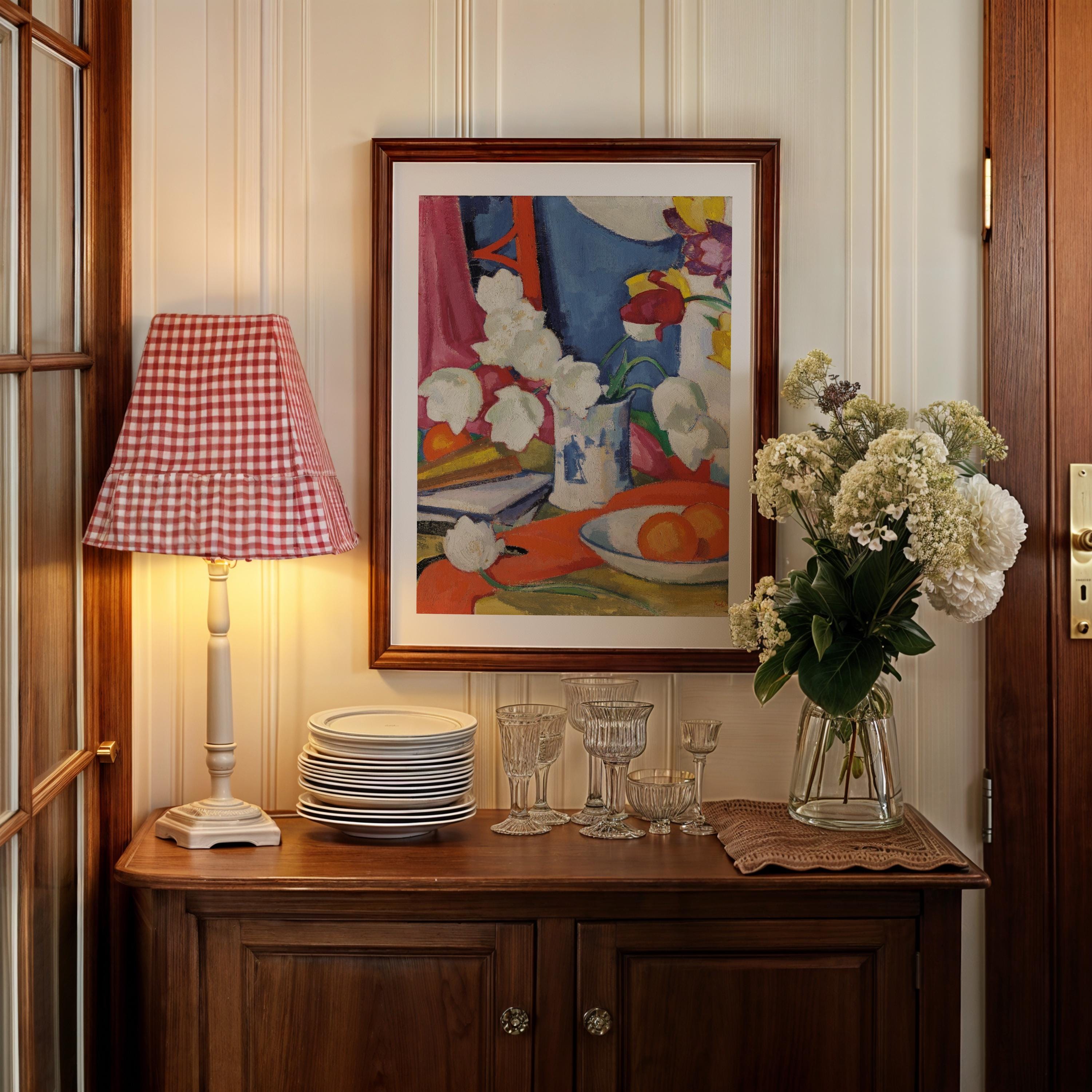 Red and White Tulips Vertical Art Print Digital Download