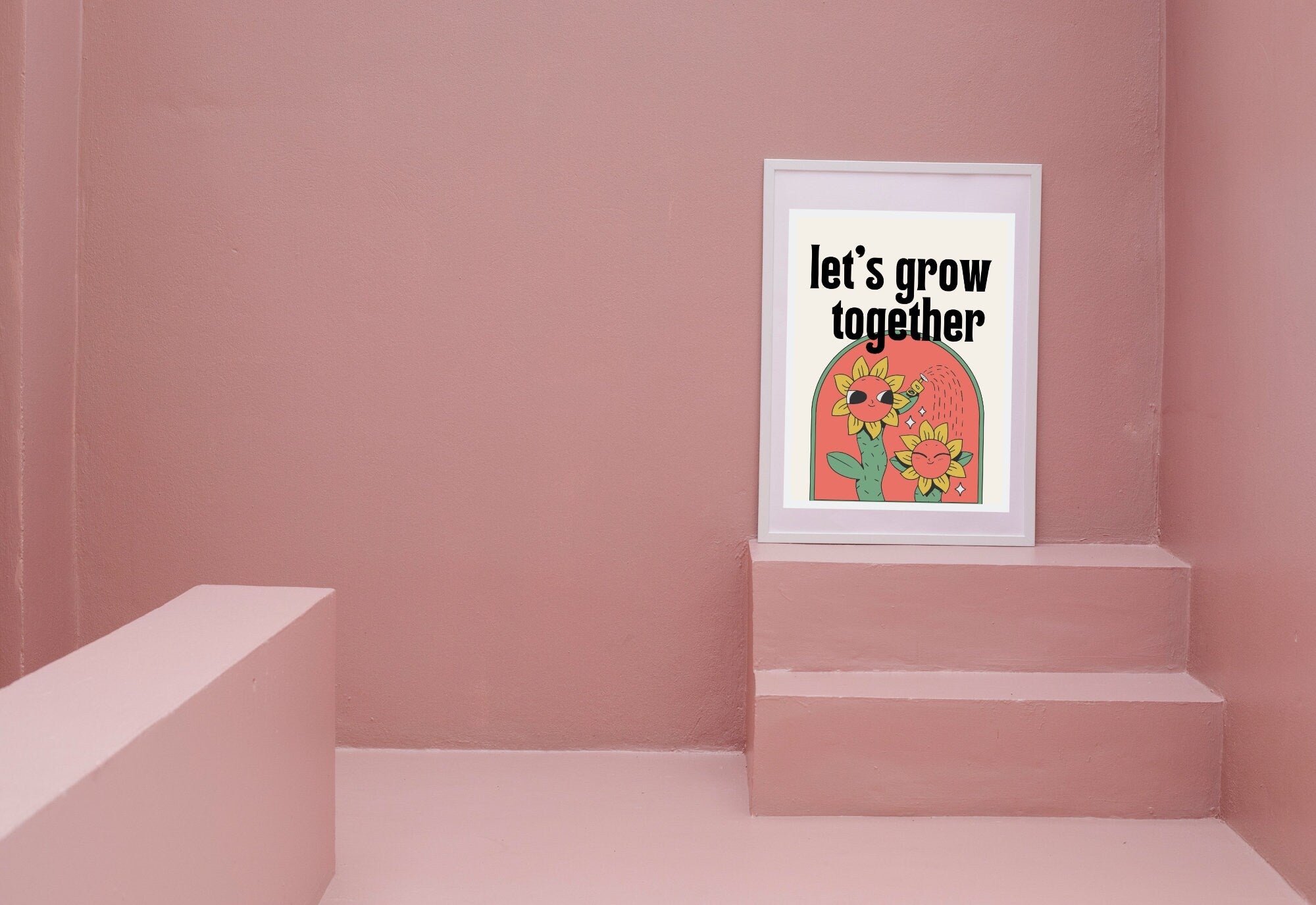 Let's Grow Together-Digital Download-Retro Friendship Print-Inspiration Art-Prints for school-Prints for Kids Room-Children Art-Flower Art