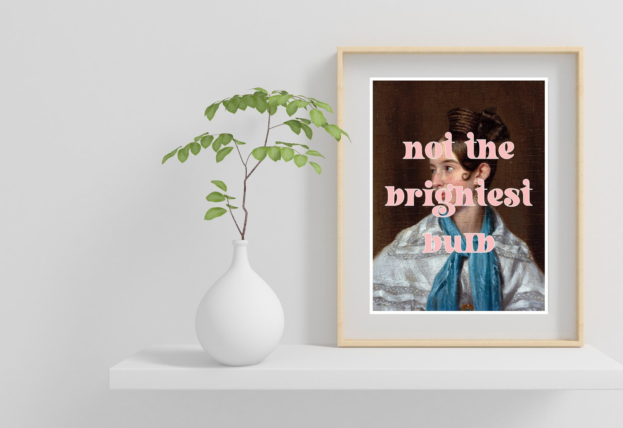 Explore 'Not the Brightest Bulb', a digital print that marries traditional painting with a hint of modern wit and charm.