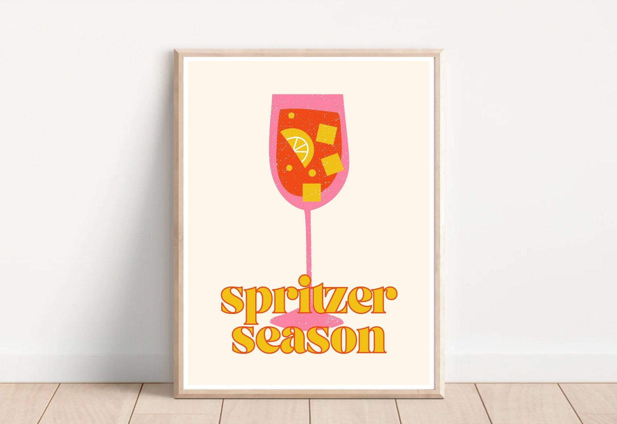 Artistic rendition of an Aperol Spritz, digitally printed with vivid oranges and effervescent bubbles.