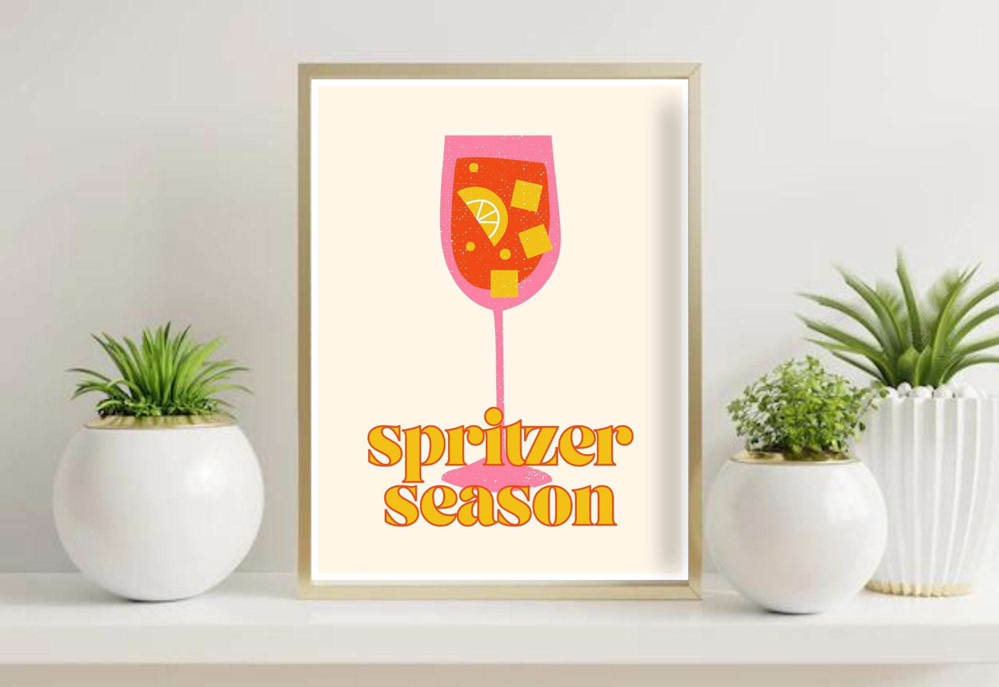 Modern digital art print featuring a stylized Aperol Spritz cocktail, perfect for a chic kitchen or bar area.