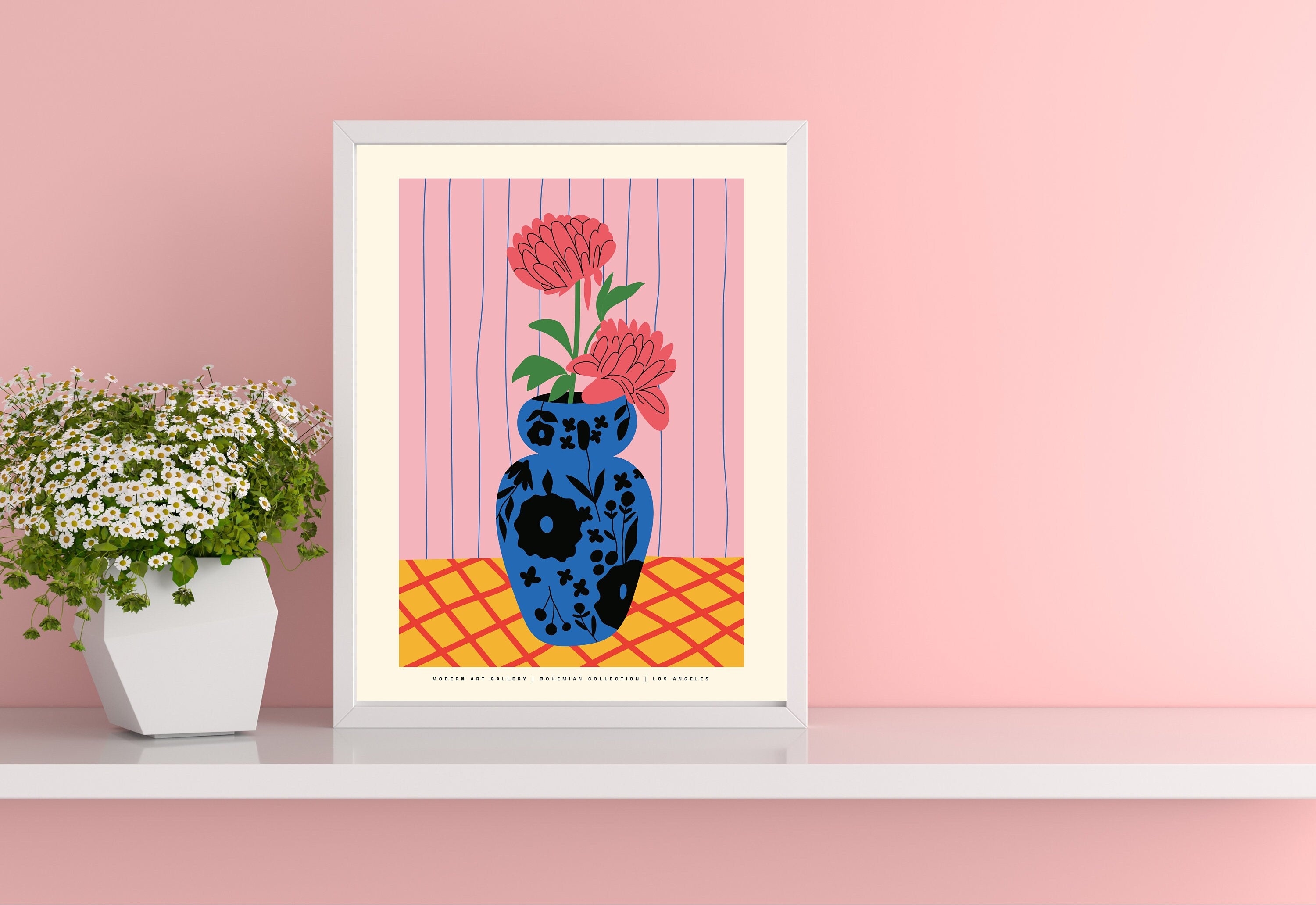 Pink Flower Bouquet-Abstract Floral Art-Wall Art Print-Digital Downloads-Botanical Art-Retro Prints-Digital Prints-Flower Market Prints