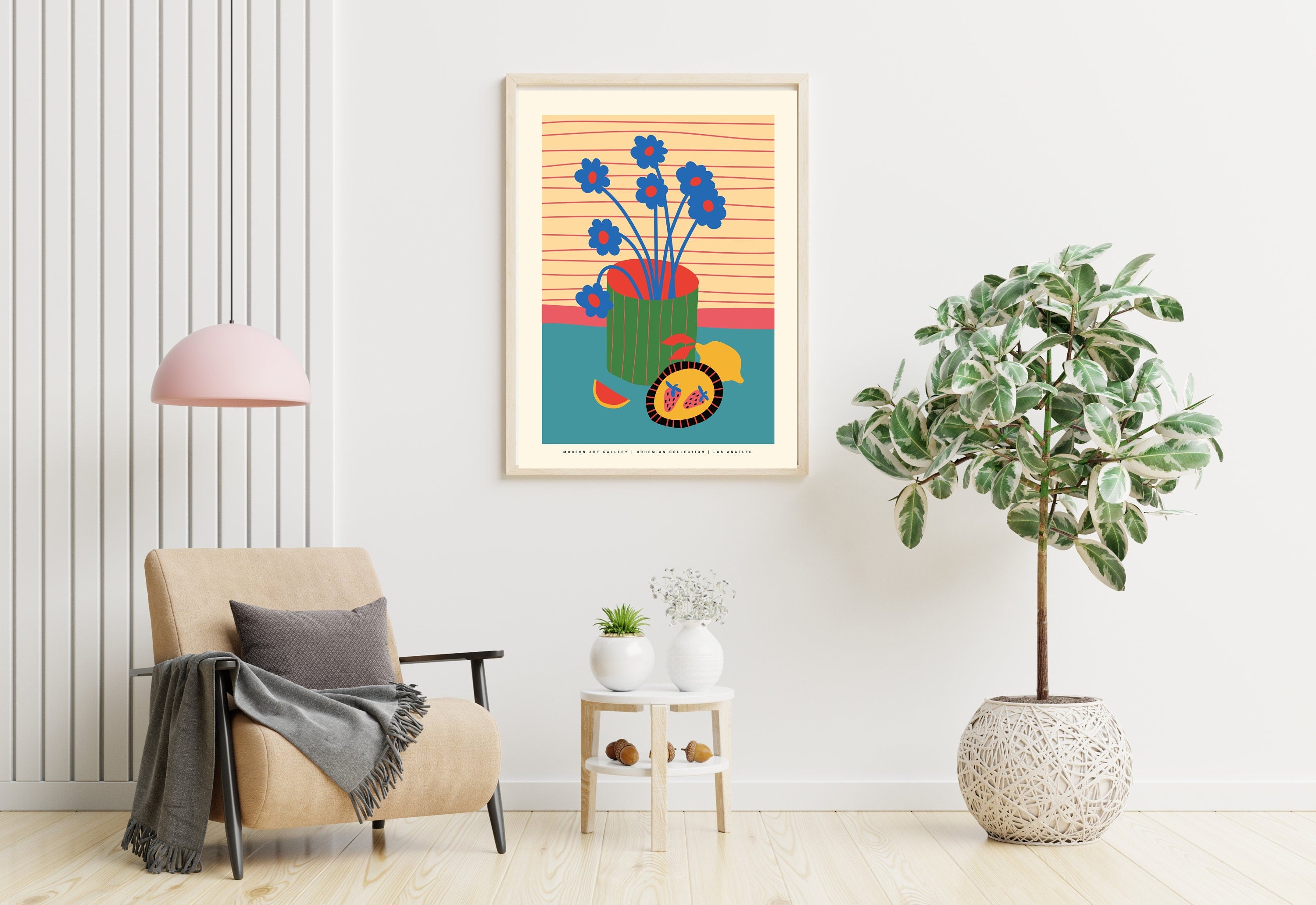 Modern Floral Artwork in Blue Tones - Abstract Print