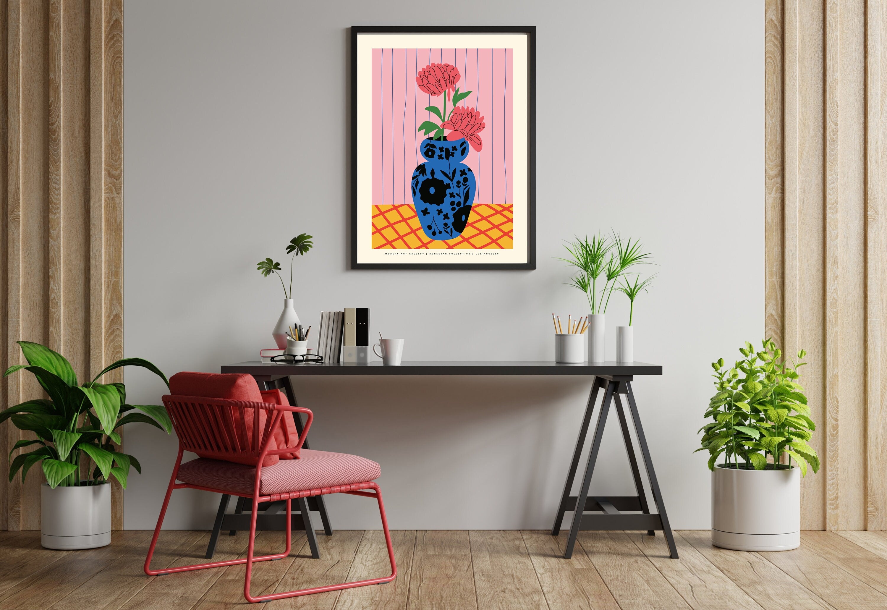 Pink Flower Bouquet-Abstract Floral Art-Wall Art Print-Digital Downloads-Botanical Art-Retro Prints-Digital Prints-Flower Market Prints