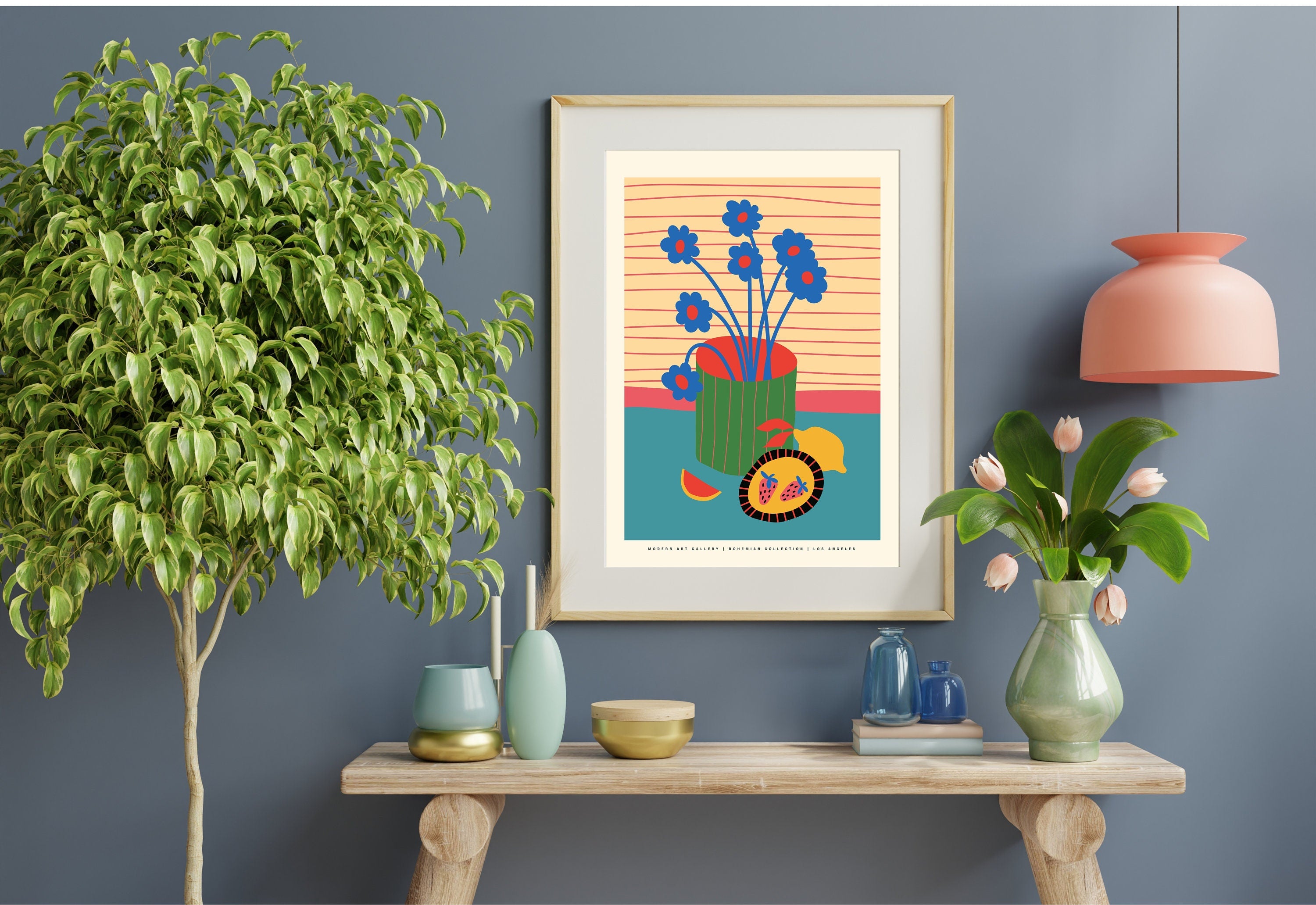 Contemporary Botanical Wall Decor - Blue Flower Print