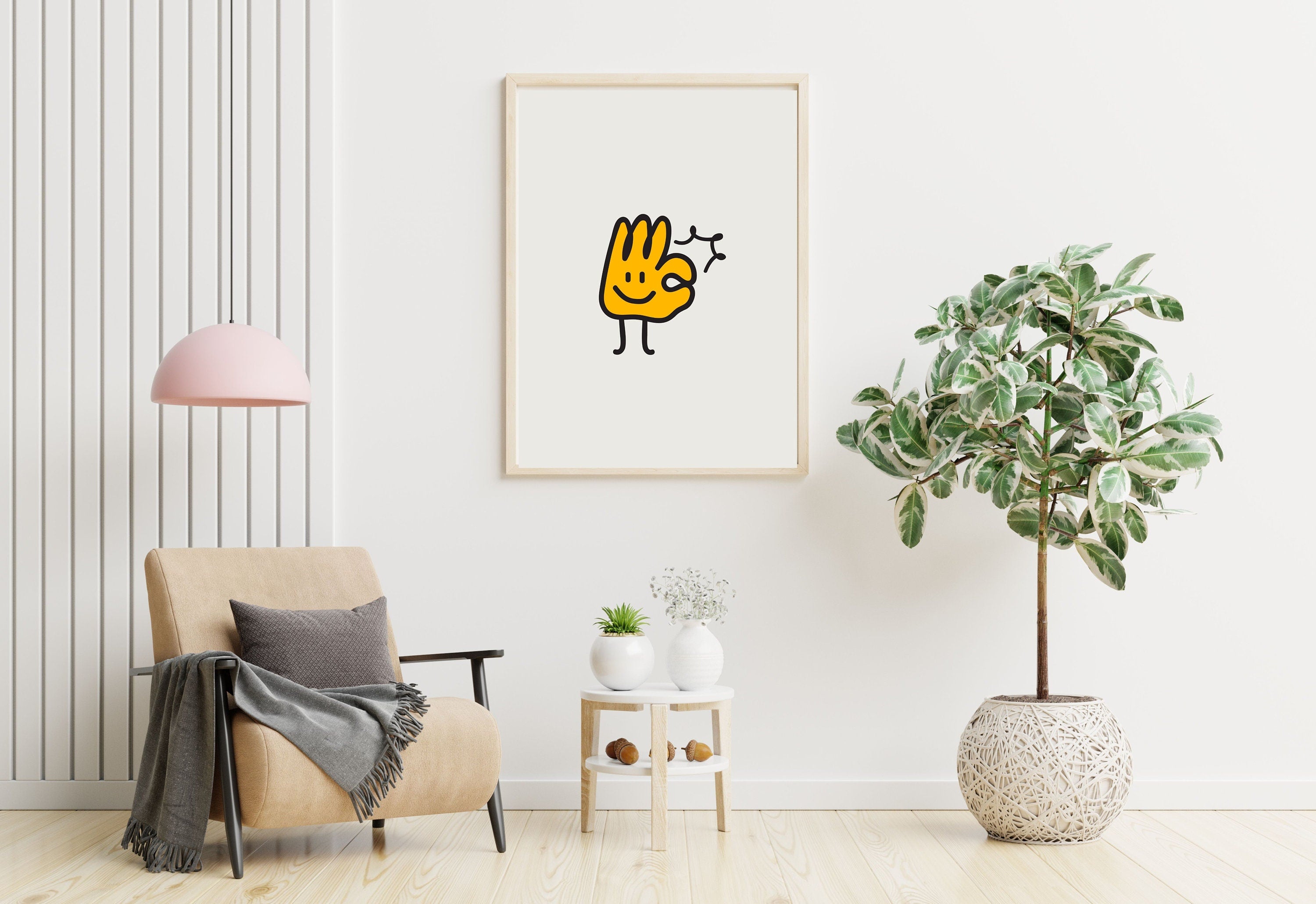 Detailed art print capturing the essence of the positive 'A Okay' hand sign.