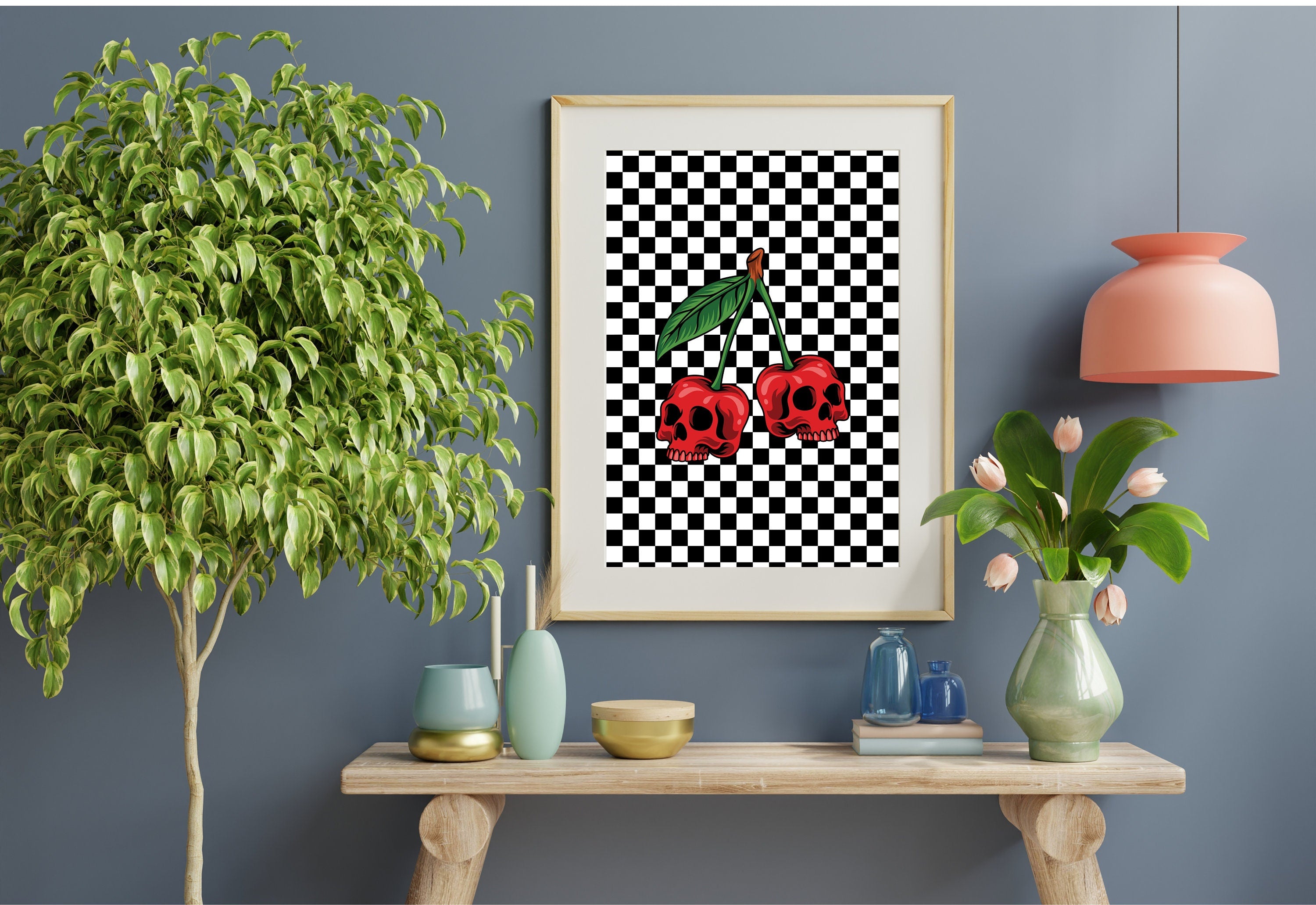 Cherry Checker Art Print for home decoration