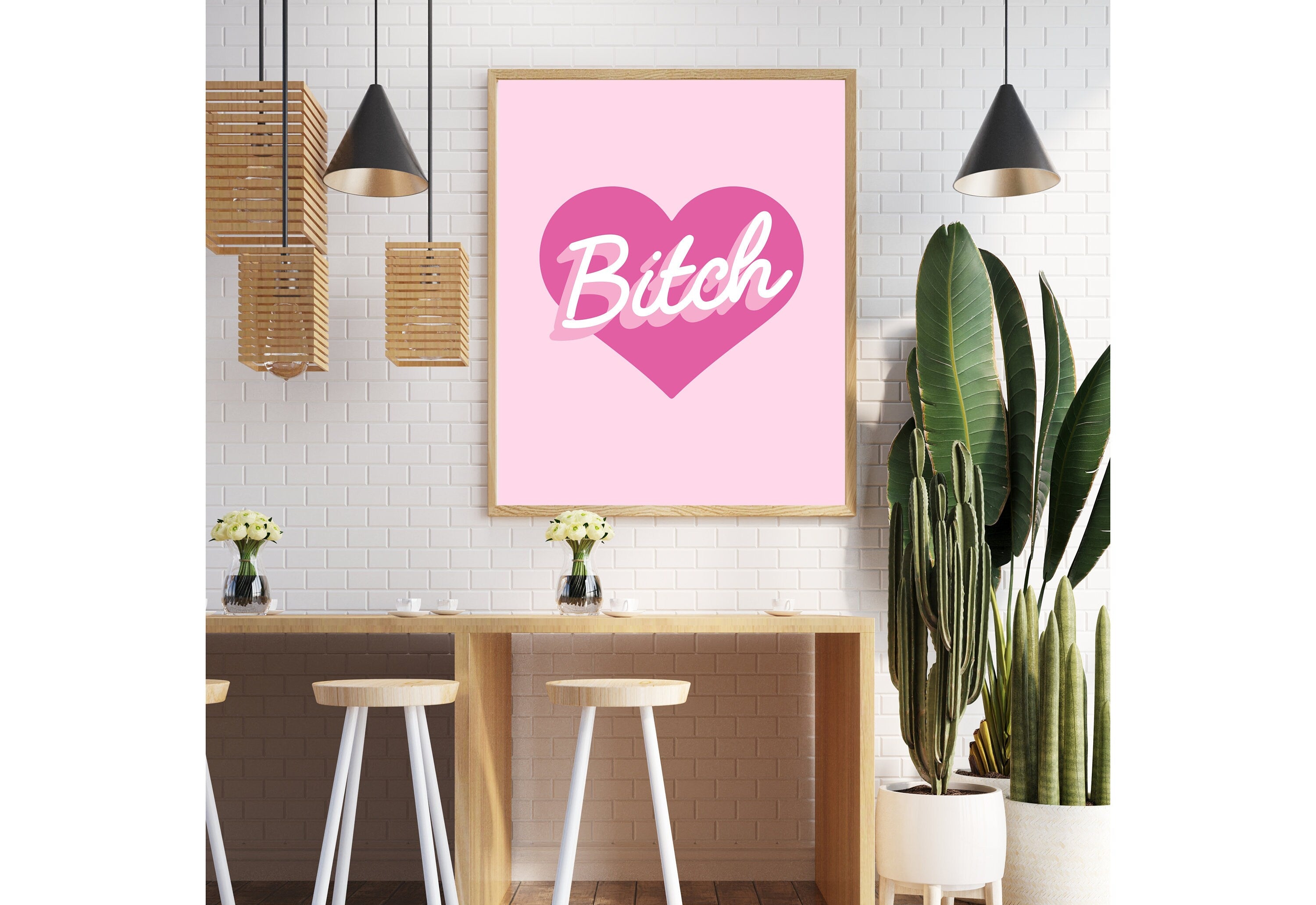 Add a touch of love and sophistication with the 'Bitch Heart Light Pink Poster' by GS Print Shoppe.