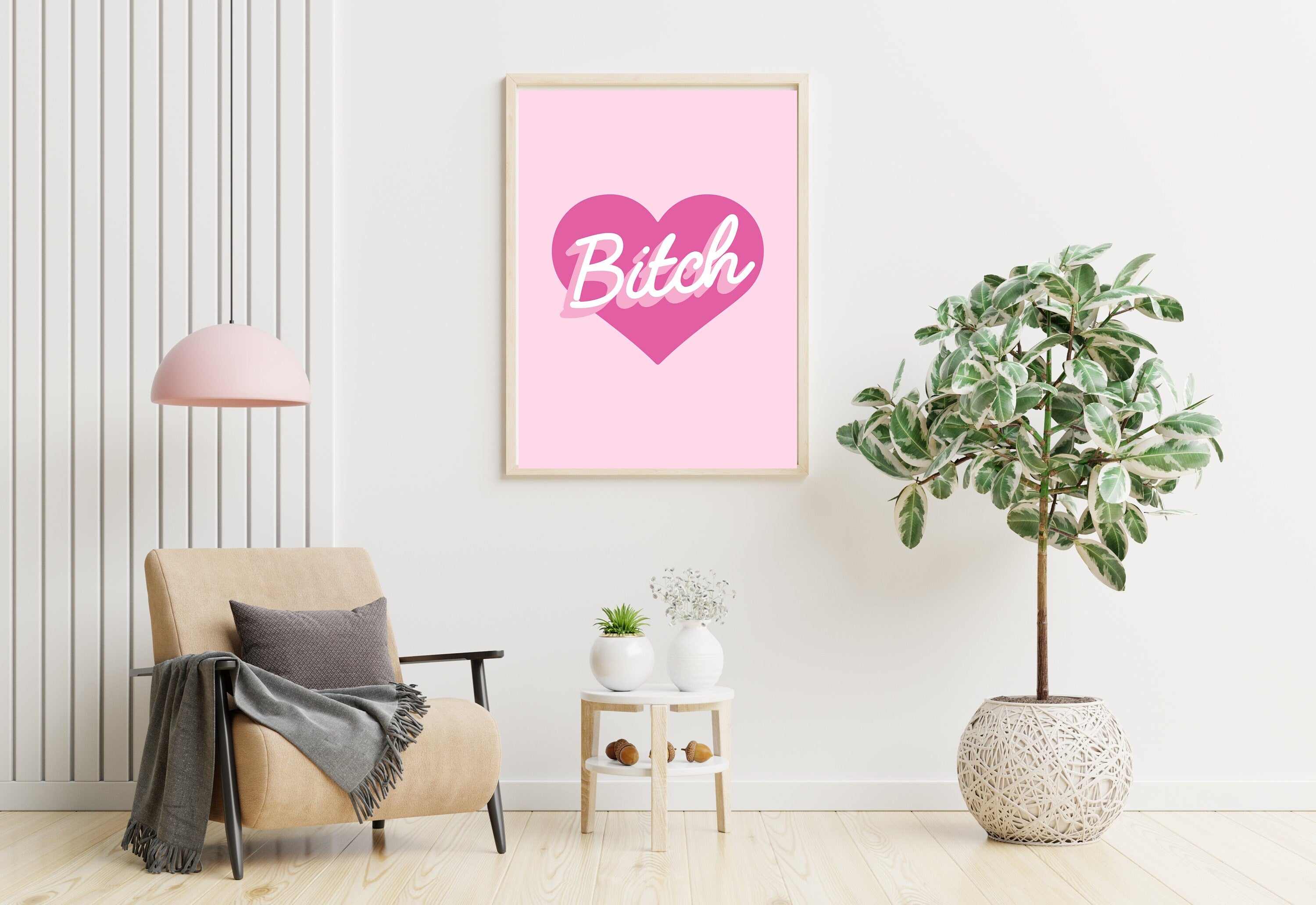 Grace your walls with the subtle beauty of the 'Bitch Heart Light Pink Poster."