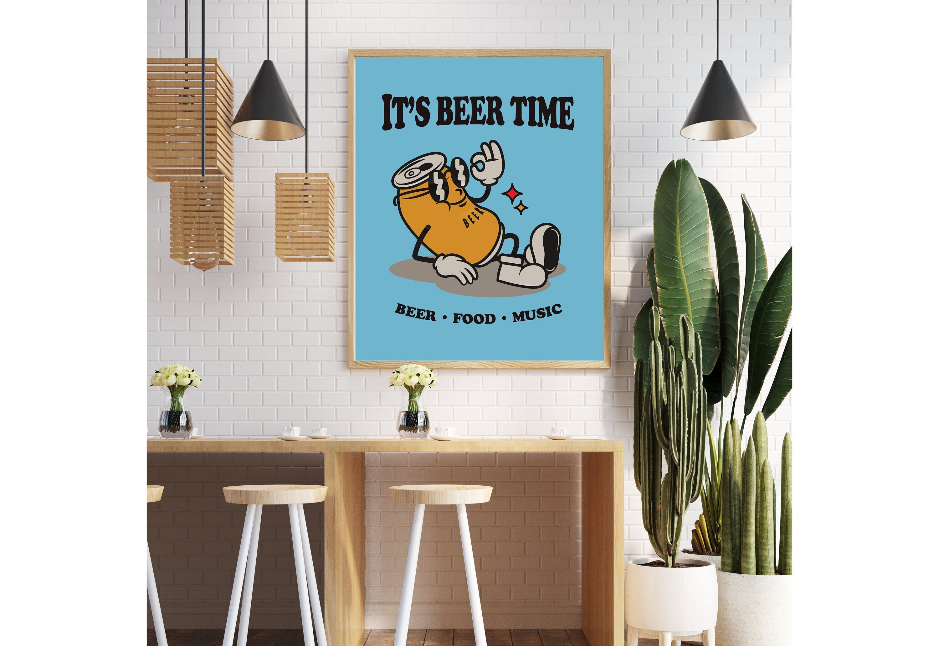 Stylized 'Beer Time' digital print, featuring a refreshing pint, ideal for a kitchen or dining area.