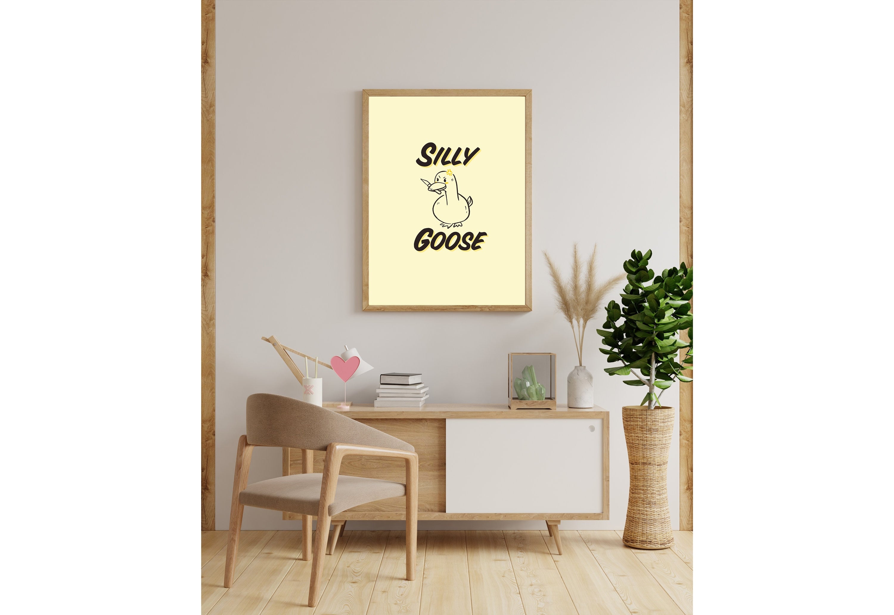 Silly Goose-Digital Download-Funny Goose Art Print-Girly Print-Silly Animal Art Print-Large Wall Art-Funny Art-Yellow Art-Edgy Art Print