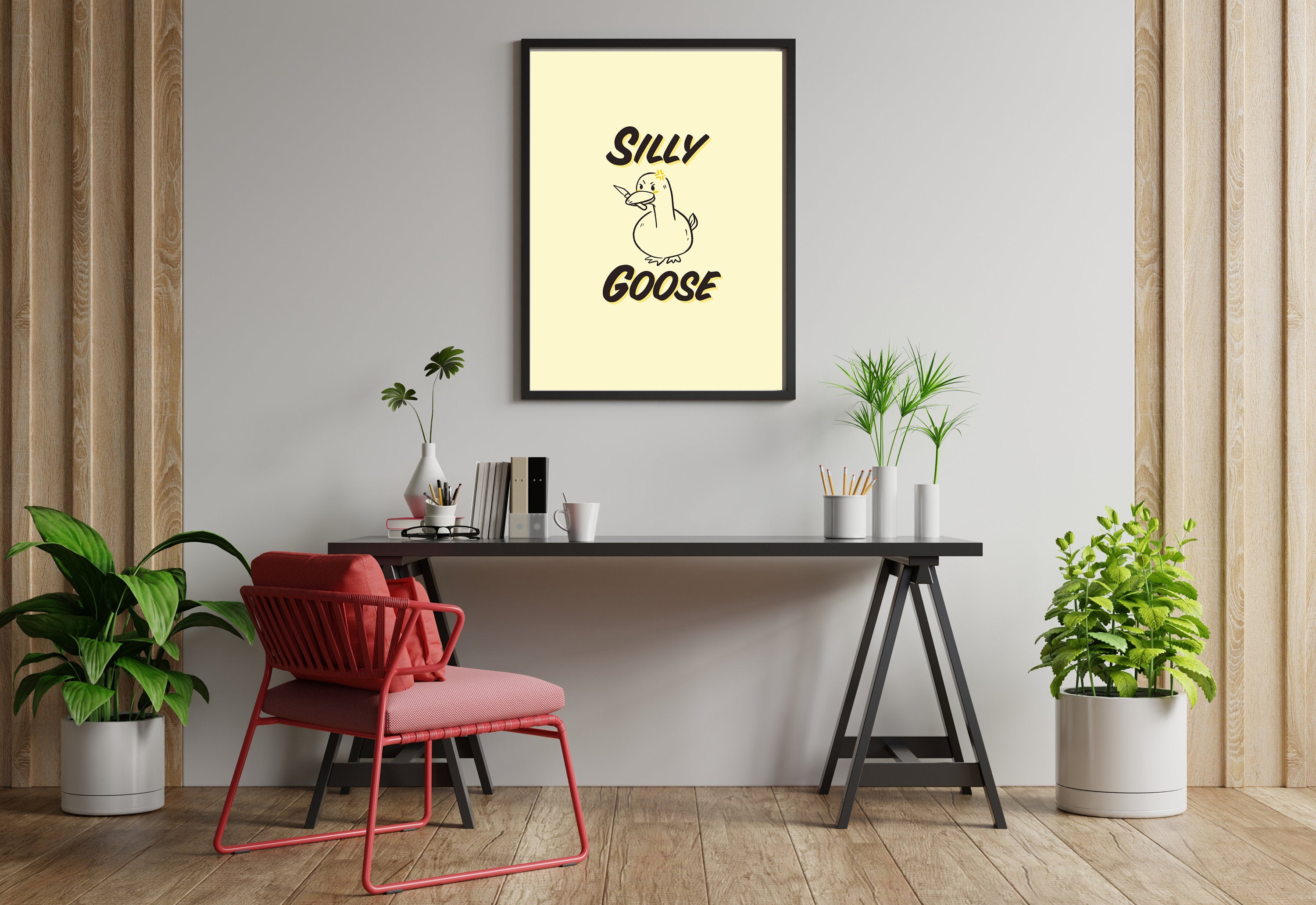 Silly Goose-Digital Download-Funny Goose Art Print-Girly Print-Silly Animal Art Print-Large Wall Art-Funny Art-Yellow Art-Edgy Art Print