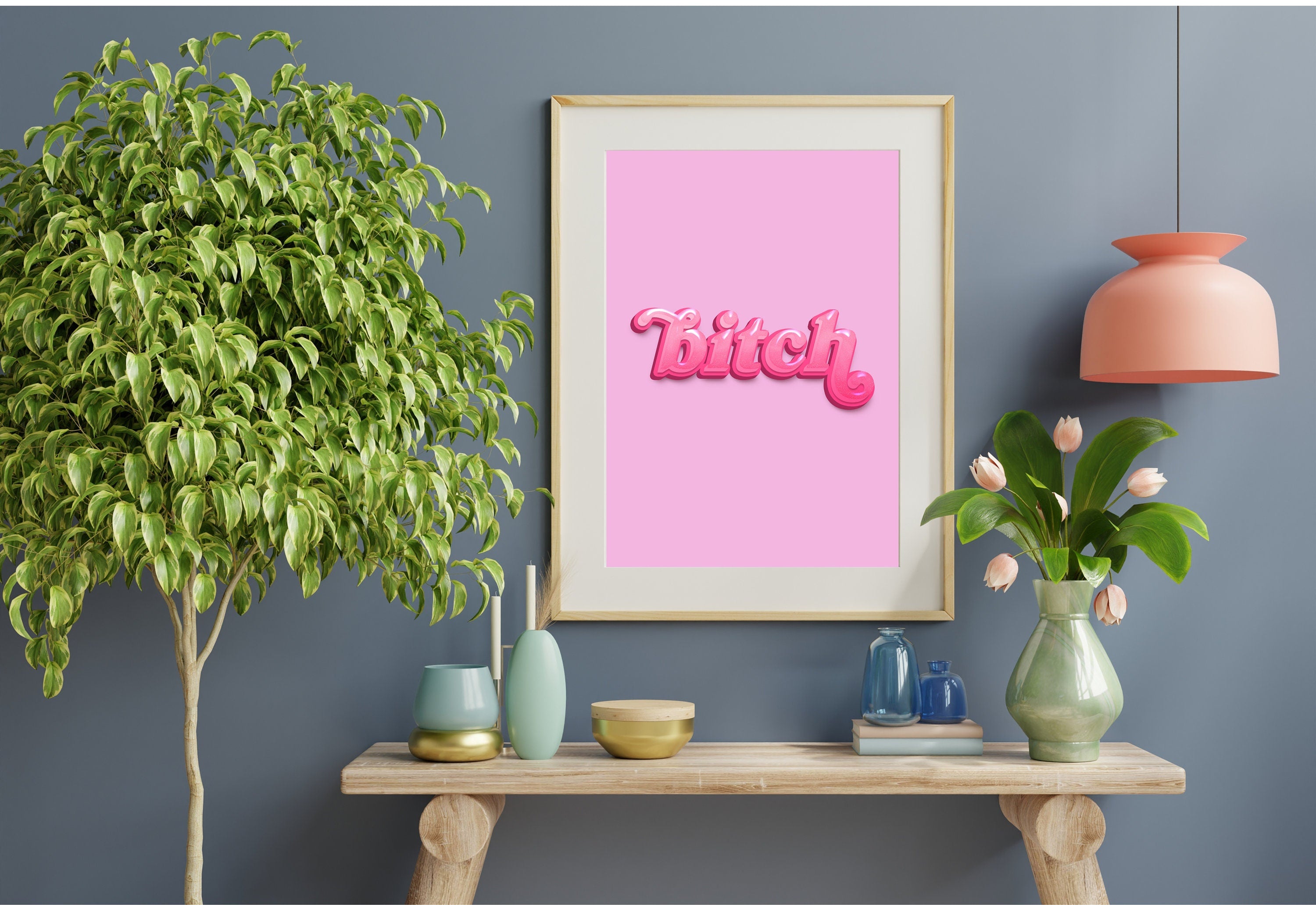 Close-up view of the detailed design in the 'Bitch Hot Pink Digital Art Print,' perfect for modern decor.