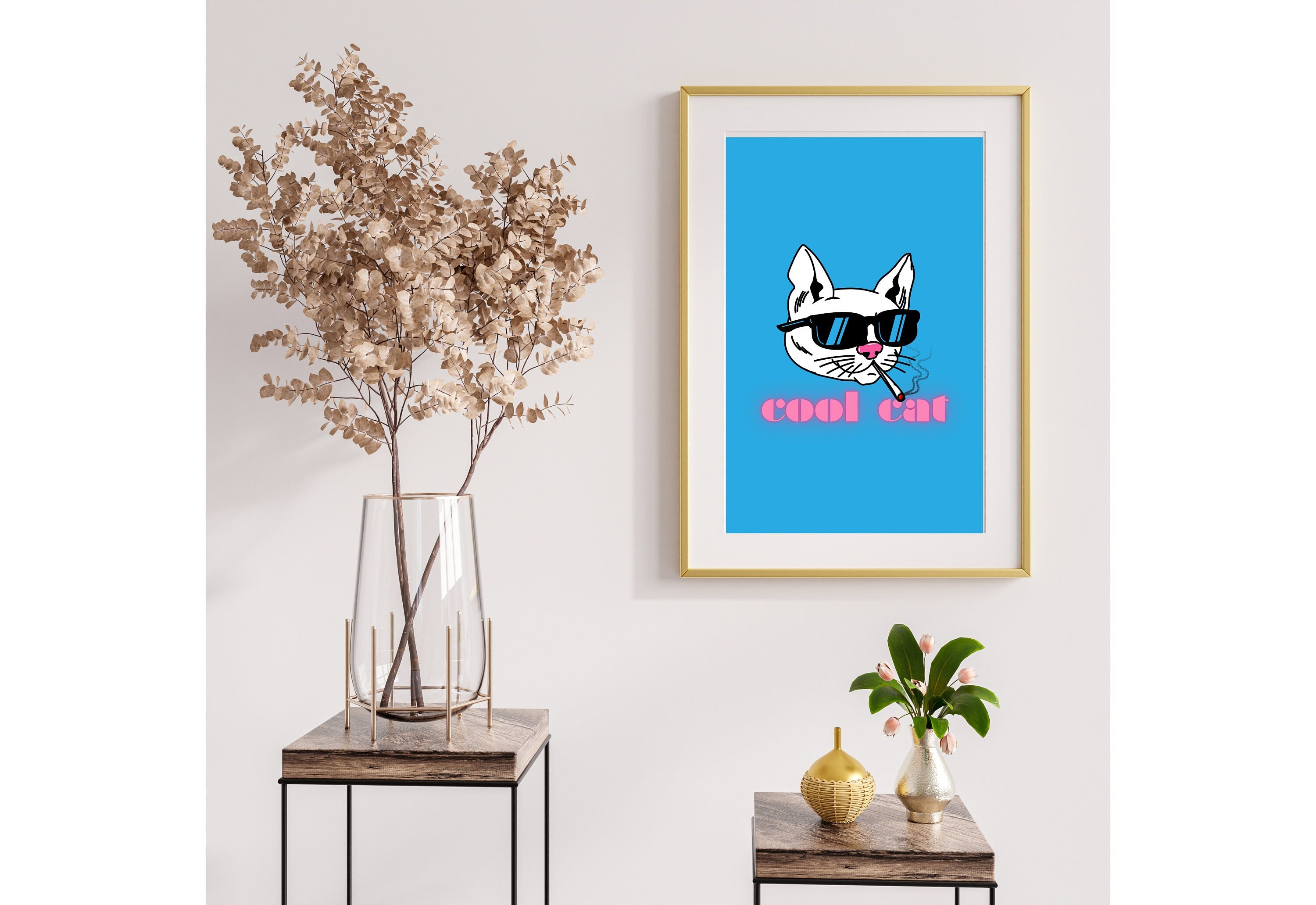 Cool Cat Art-Digital Prints-Wall Print-Retro Silly Decor-Girly Print-Downloadable Art-Large Print-Funny Art-Cat Art Print-Kitten Art Prints