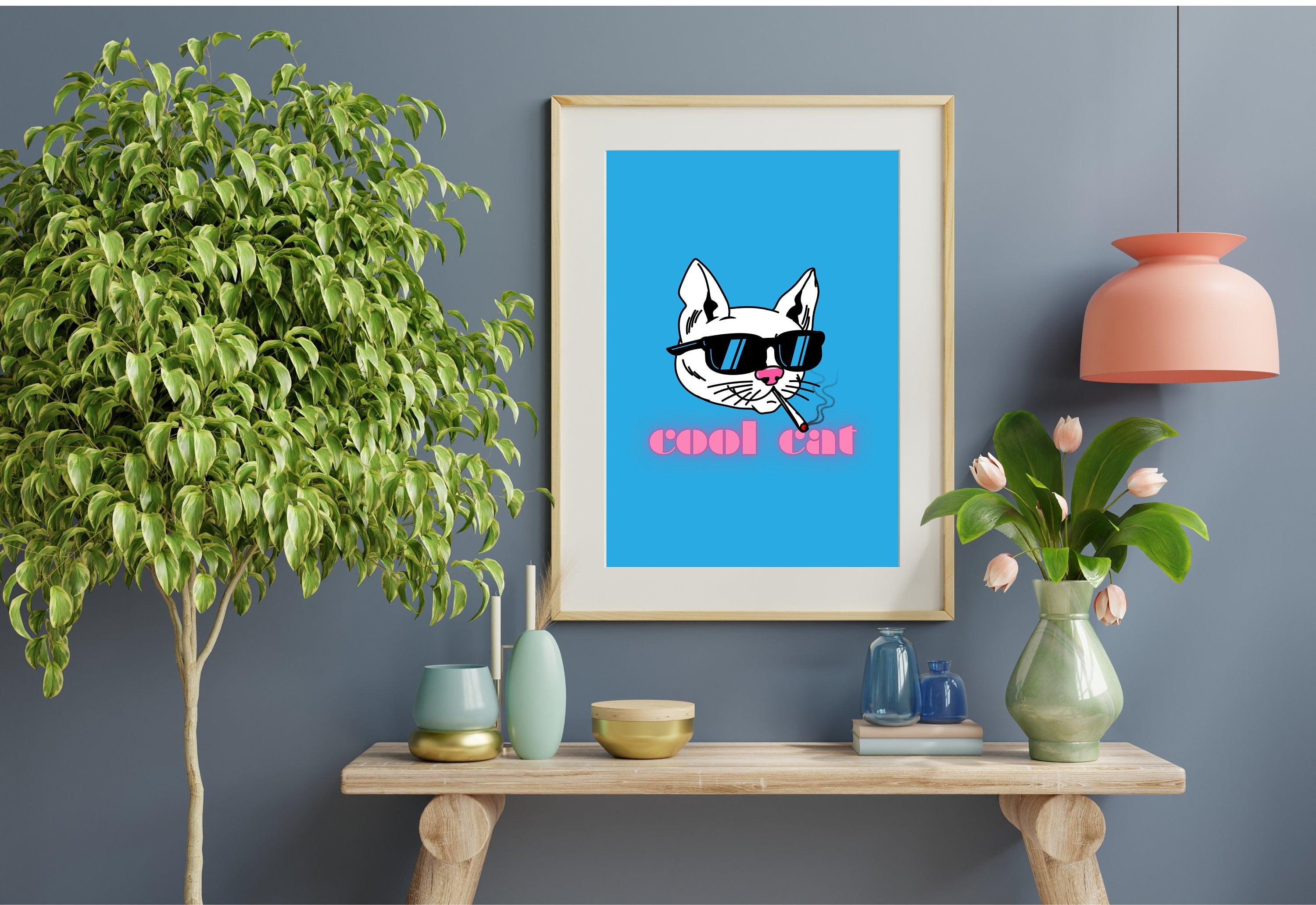 Cool Cat Art-Digital Prints-Wall Print-Retro Silly Decor-Girly Print-Downloadable Art-Large Print-Funny Art-Cat Art Print-Kitten Art Prints