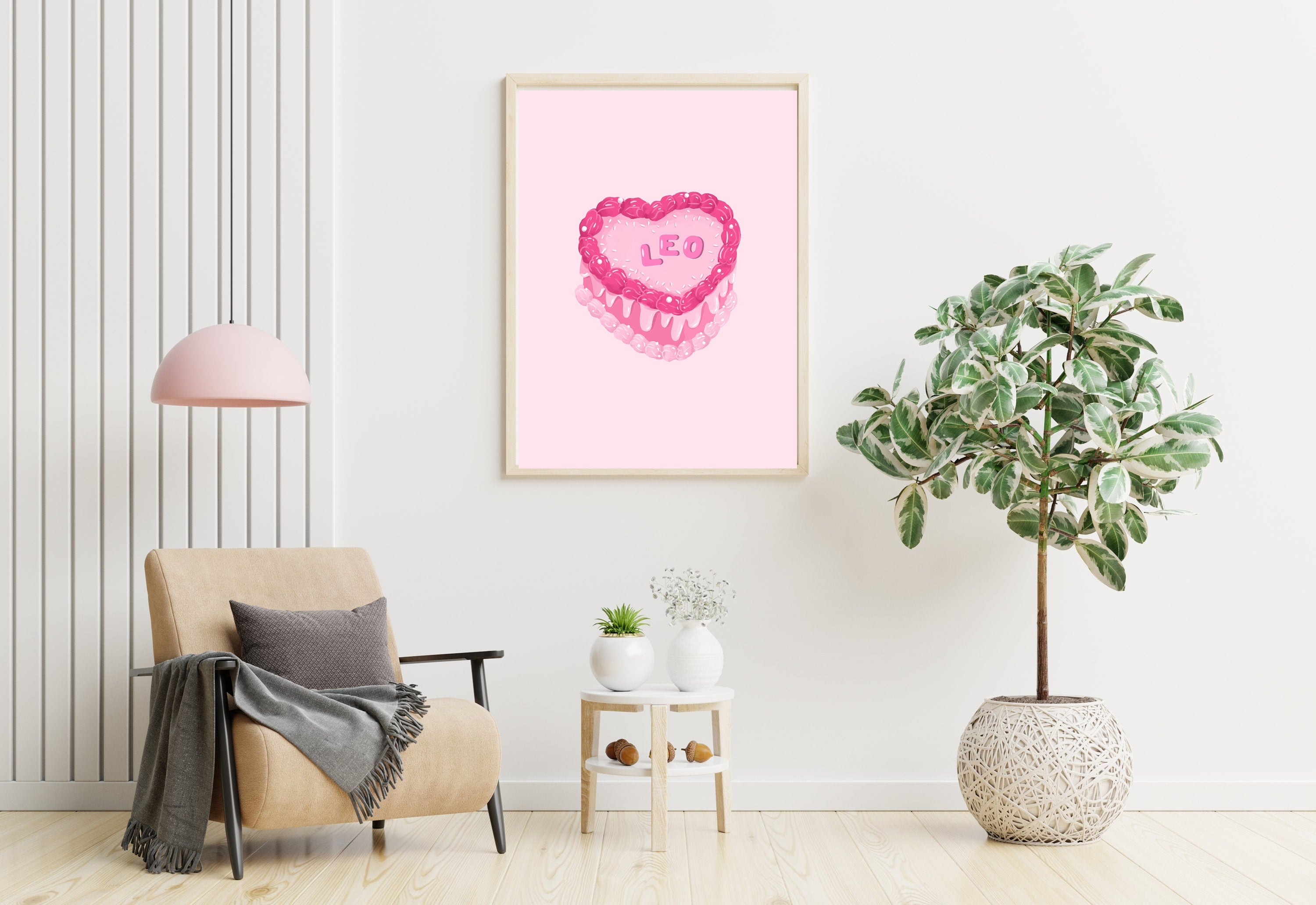 Leo Poster, Zodiac Leo Cake Print, Retro Vintage Cake Wall Decor, Large Printable Art, Leo Cake Downloadable Prints, Cute Pink Wall Art