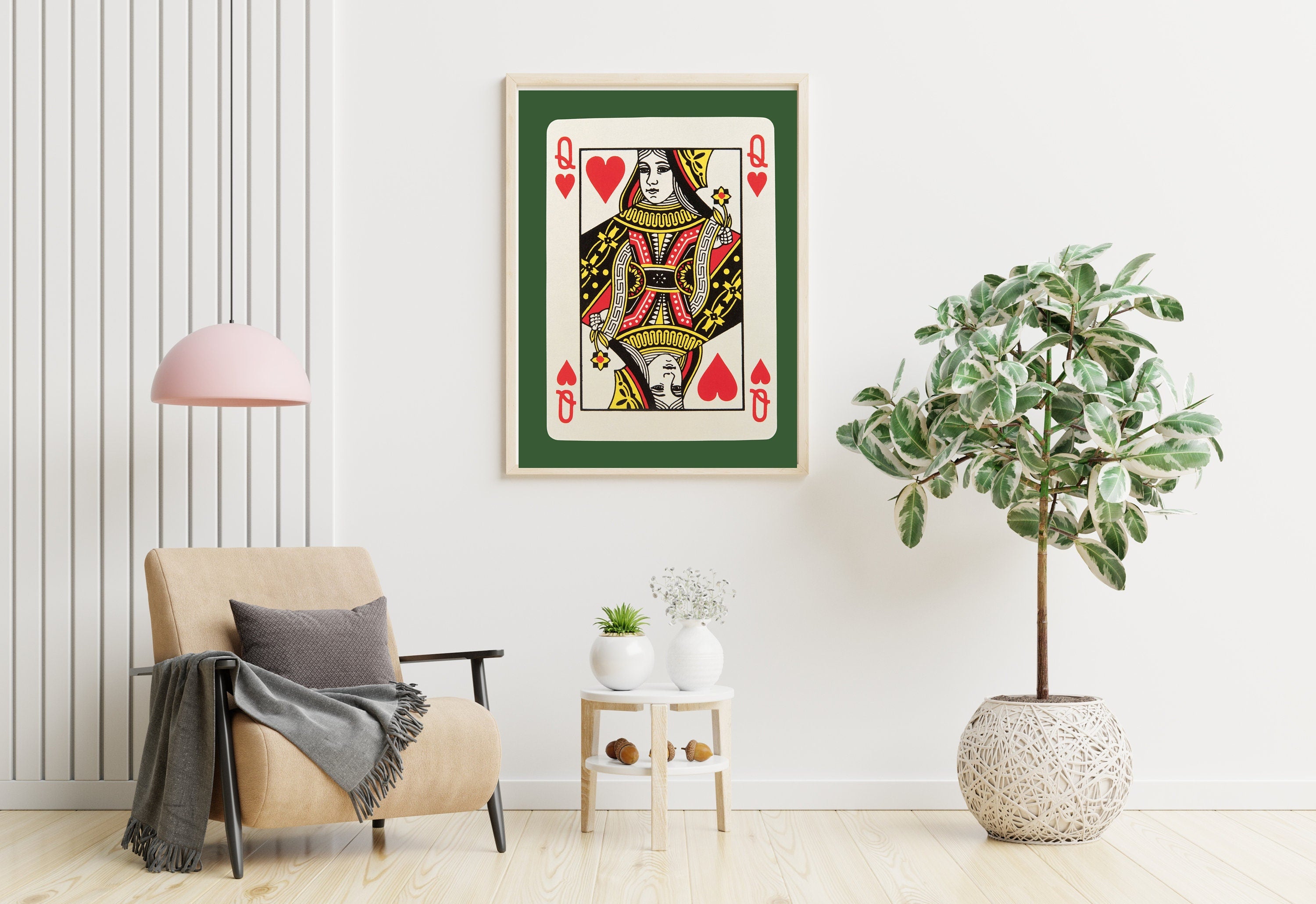 Queen Card Art-Digital Download-Wall Print-Retro Art Print-Queen Of Hearts-Playing Card-Downloadable Art-Trendy Art Print-Preppy Art Prints