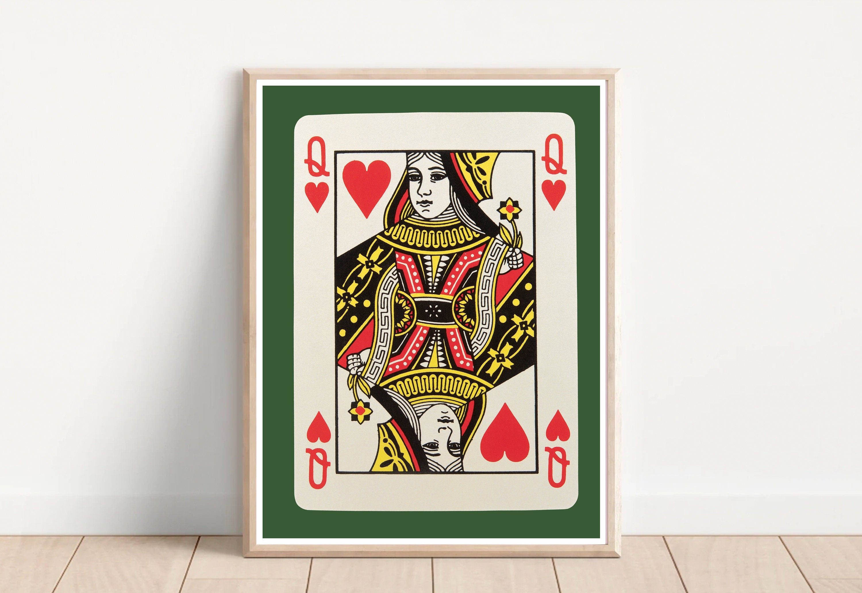 Queen Card Art-Digital Download-Wall Print-Retro Art Print-Queen Of Hearts-Playing Card-Downloadable Art-Trendy Art Print-Preppy Art Prints