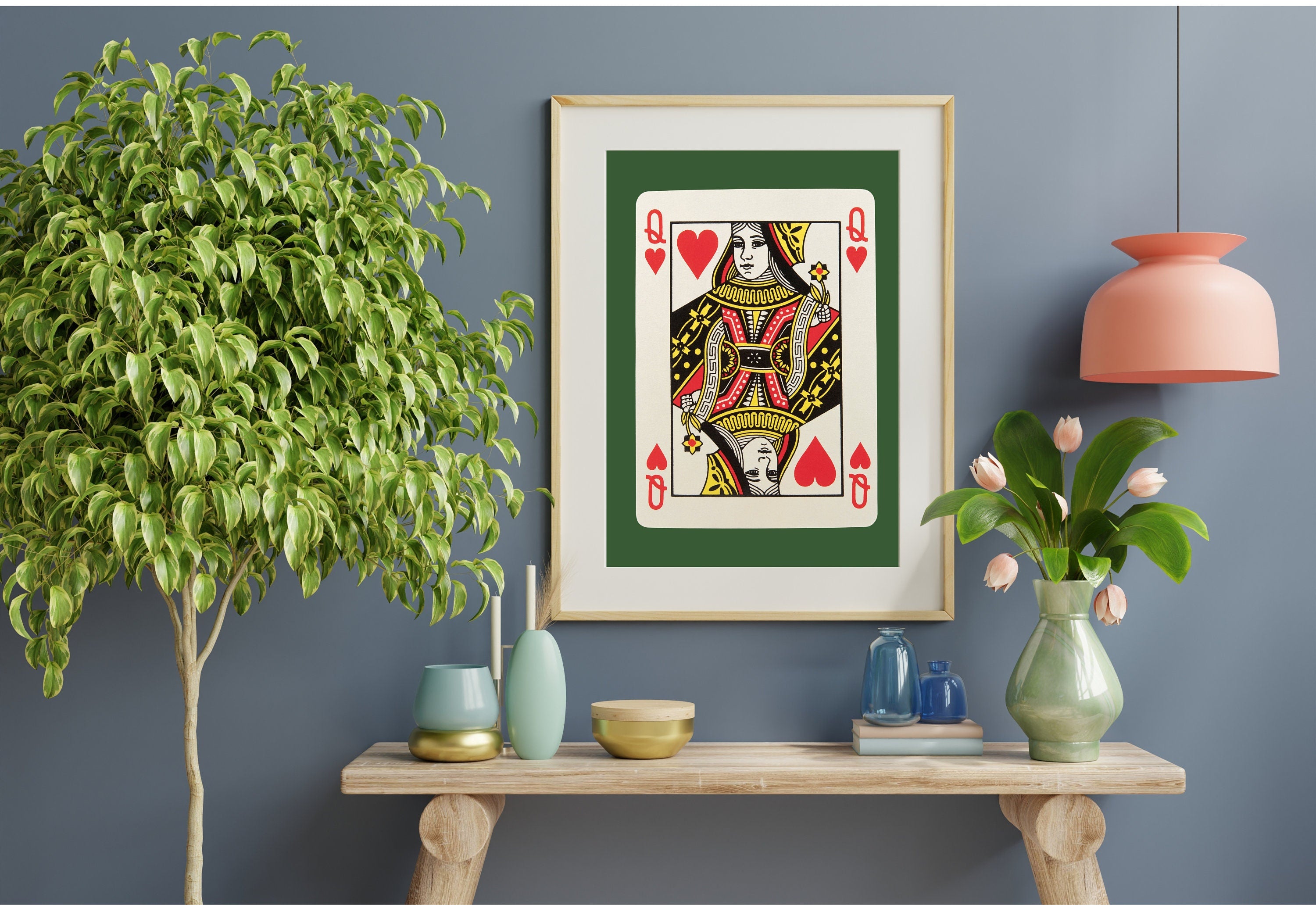 Queen Card Art-Digital Download-Wall Print-Retro Art Print-Queen Of Hearts-Playing Card-Downloadable Art-Trendy Art Print-Preppy Art Prints