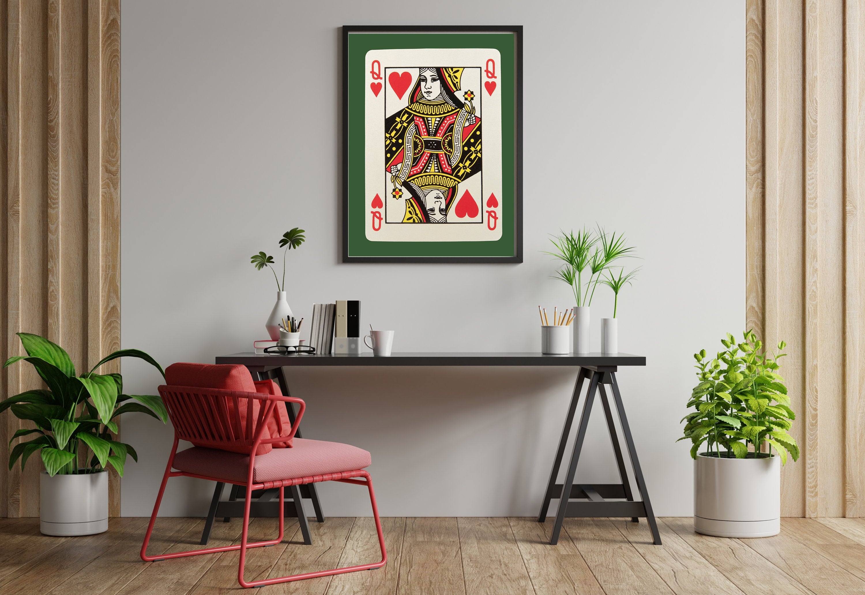 Queen Card Art-Digital Download-Wall Print-Retro Art Print-Queen Of Hearts-Playing Card-Downloadable Art-Trendy Art Print-Preppy Art Prints