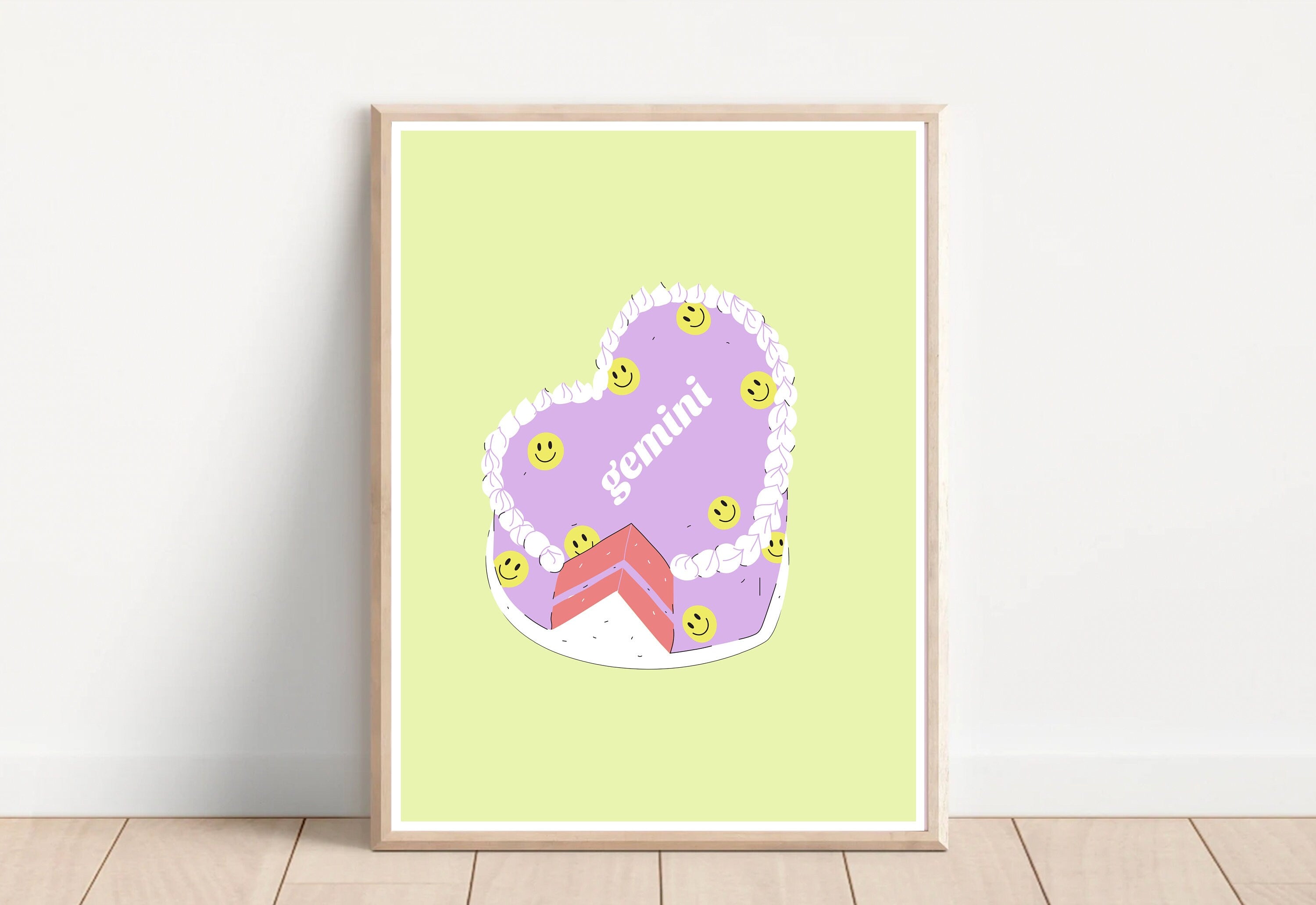 Gemini Zodiac Poster, Zodiac Gemini Cake Print, Retro Vintage Cake Wall Art, Large Printable Art, Cake Downloadable Prints, Purple Wall Art