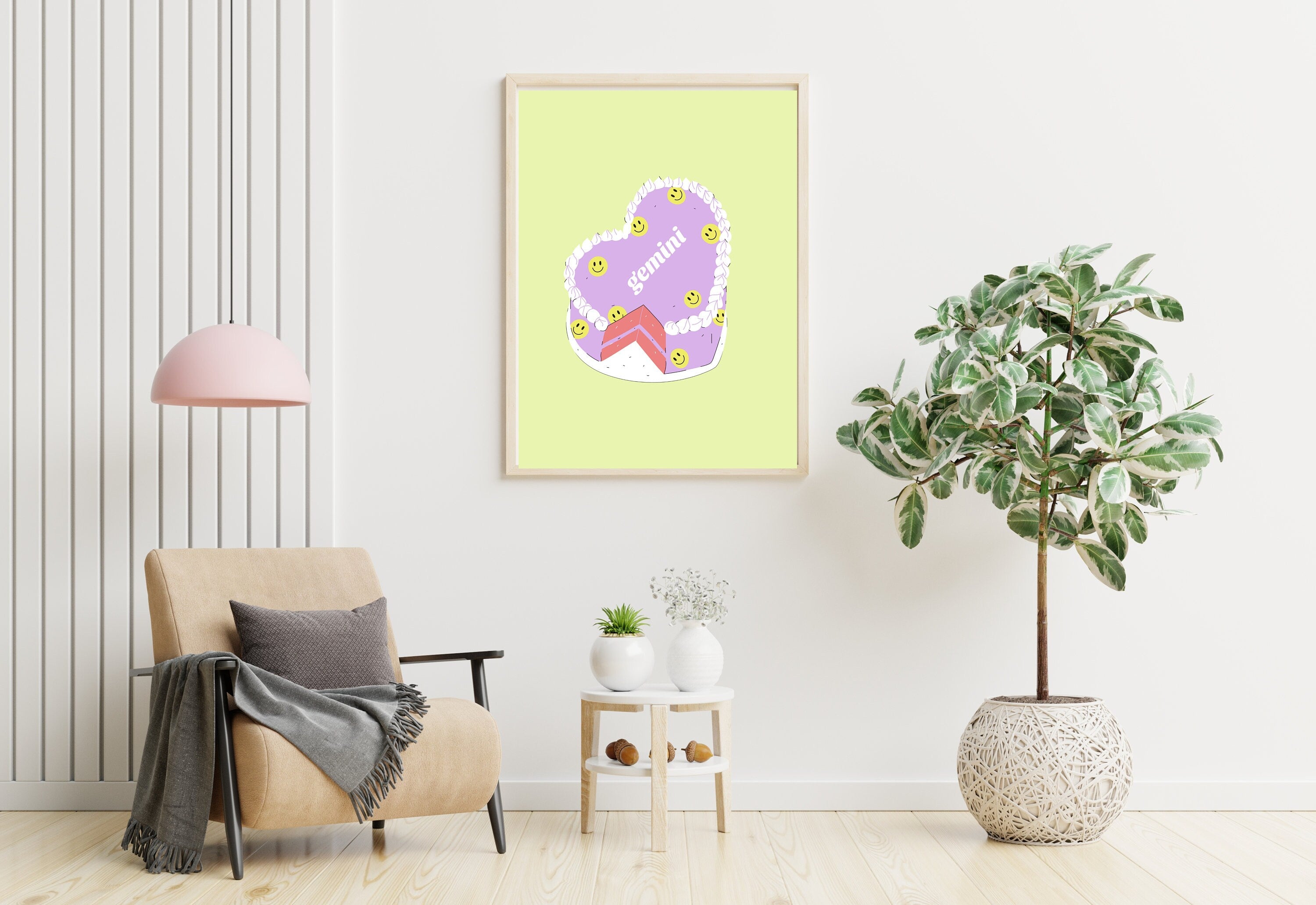 Gemini Zodiac Poster, Zodiac Gemini Cake Print, Retro Vintage Cake Wall Art, Large Printable Art, Cake Downloadable Prints, Purple Wall Art