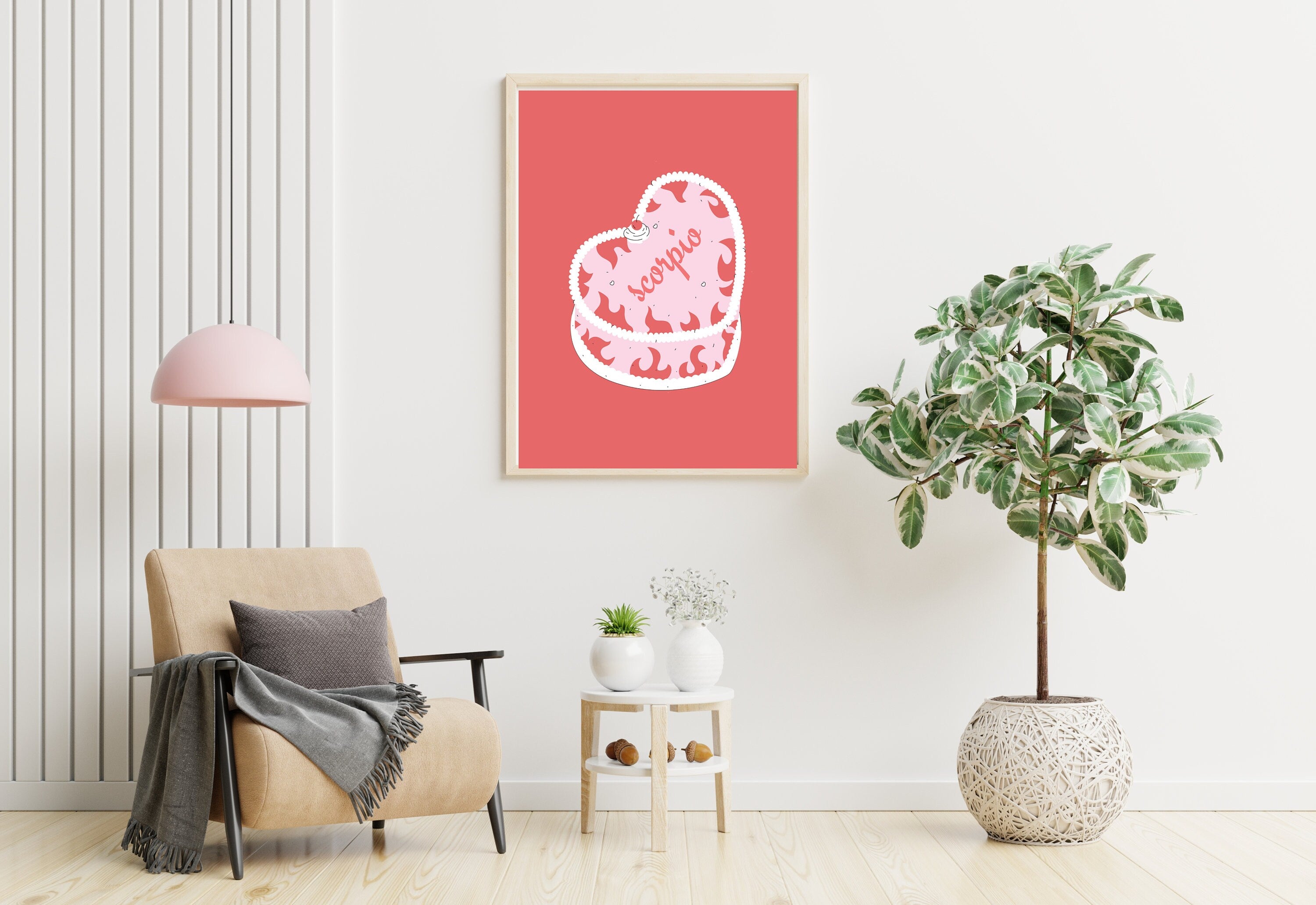 Scorpio Zodiac Poster, Zodiac Scorpio Cake Print, Retro Vintage Cake Wall Art, Large Printable Art, Cake Downloadable Prints, Pink Wall Art