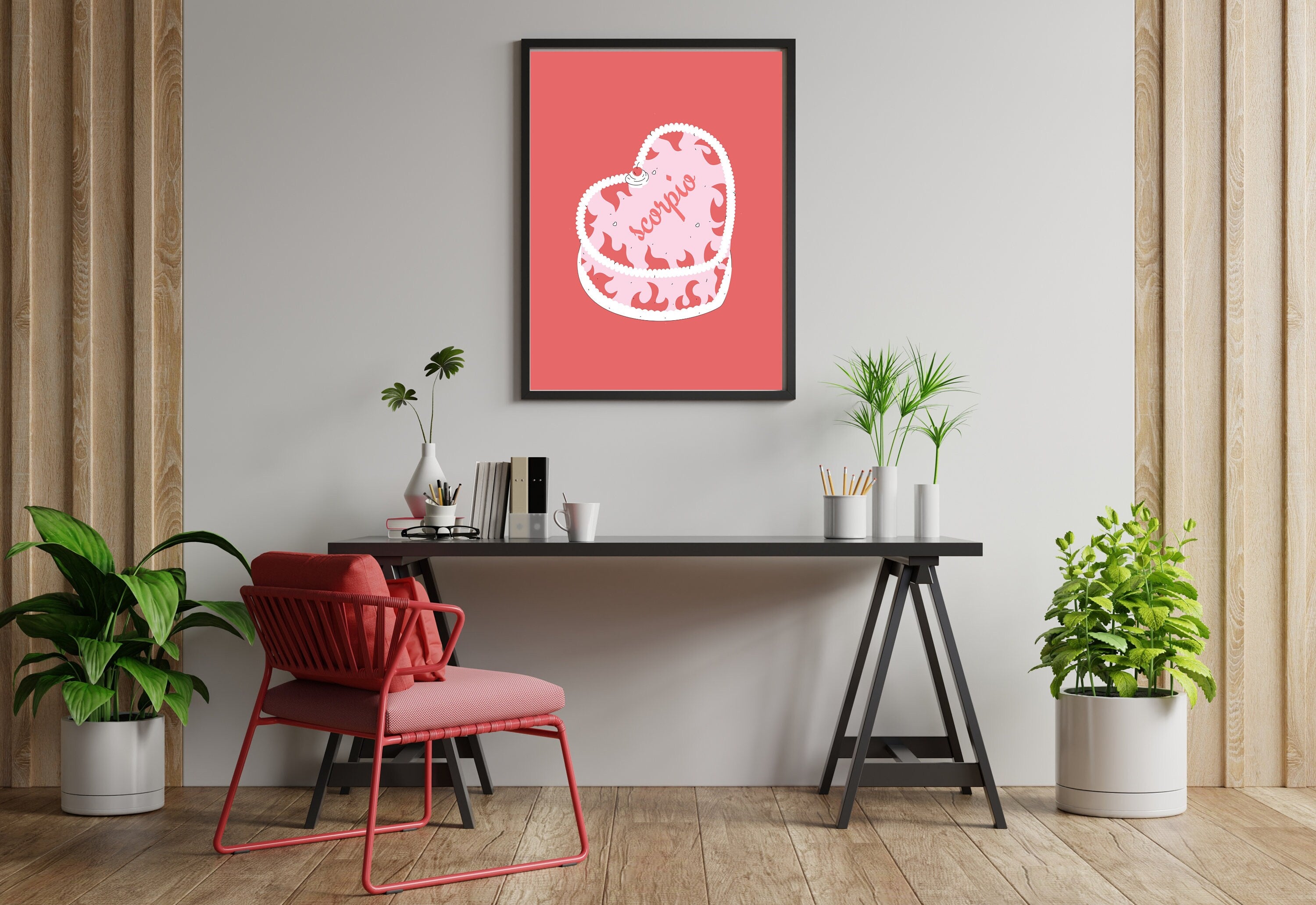 Scorpio Zodiac Poster, Zodiac Scorpio Cake Print, Retro Vintage Cake Wall Art, Large Printable Art, Cake Downloadable Prints, Pink Wall Art