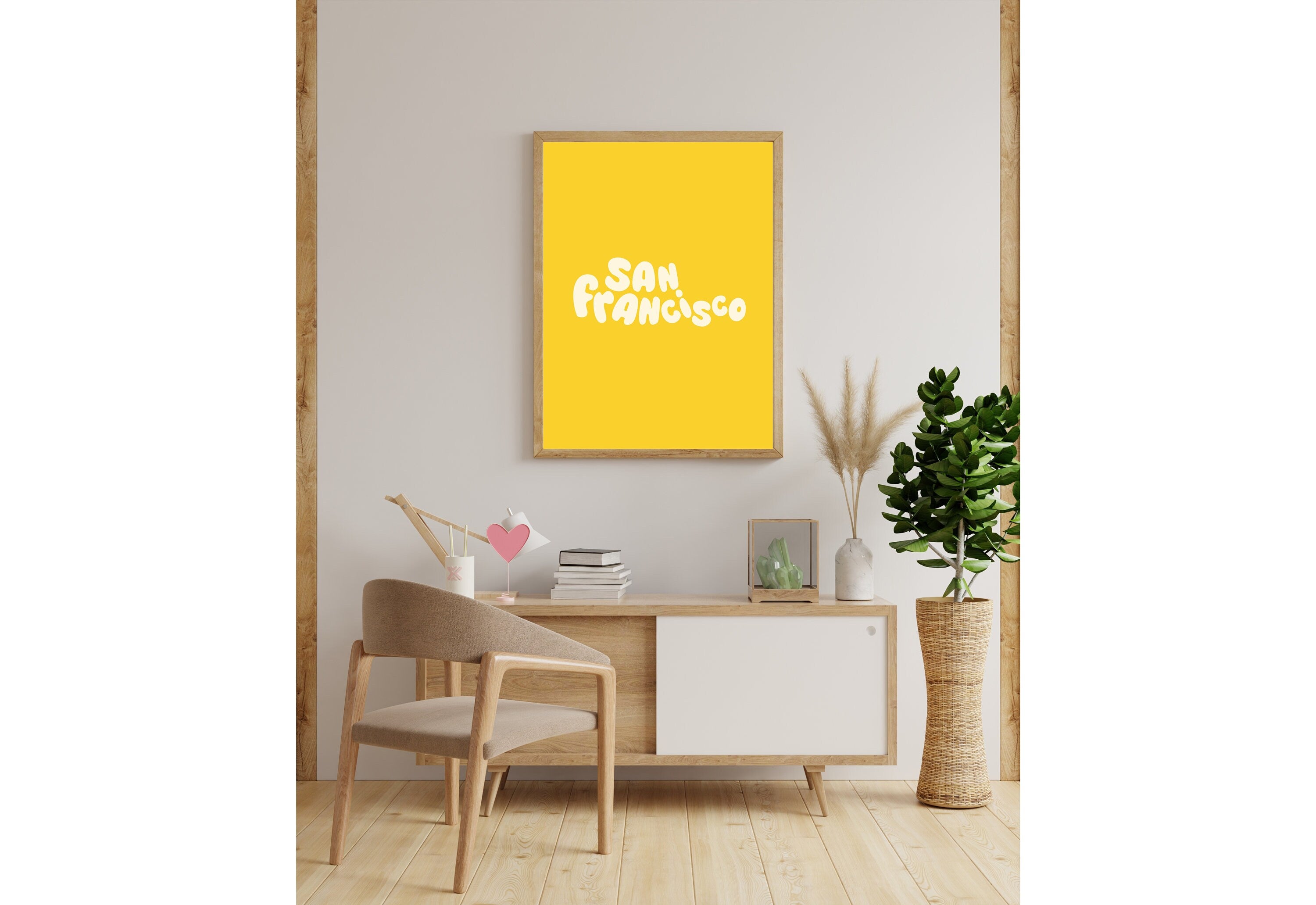 San Francisco Art Print-Digital Art Download-Yellow San Francisco Wall Art-Cute Trendy Art-SF kids Room Art-Bay Area Posters-SF Wall Poster