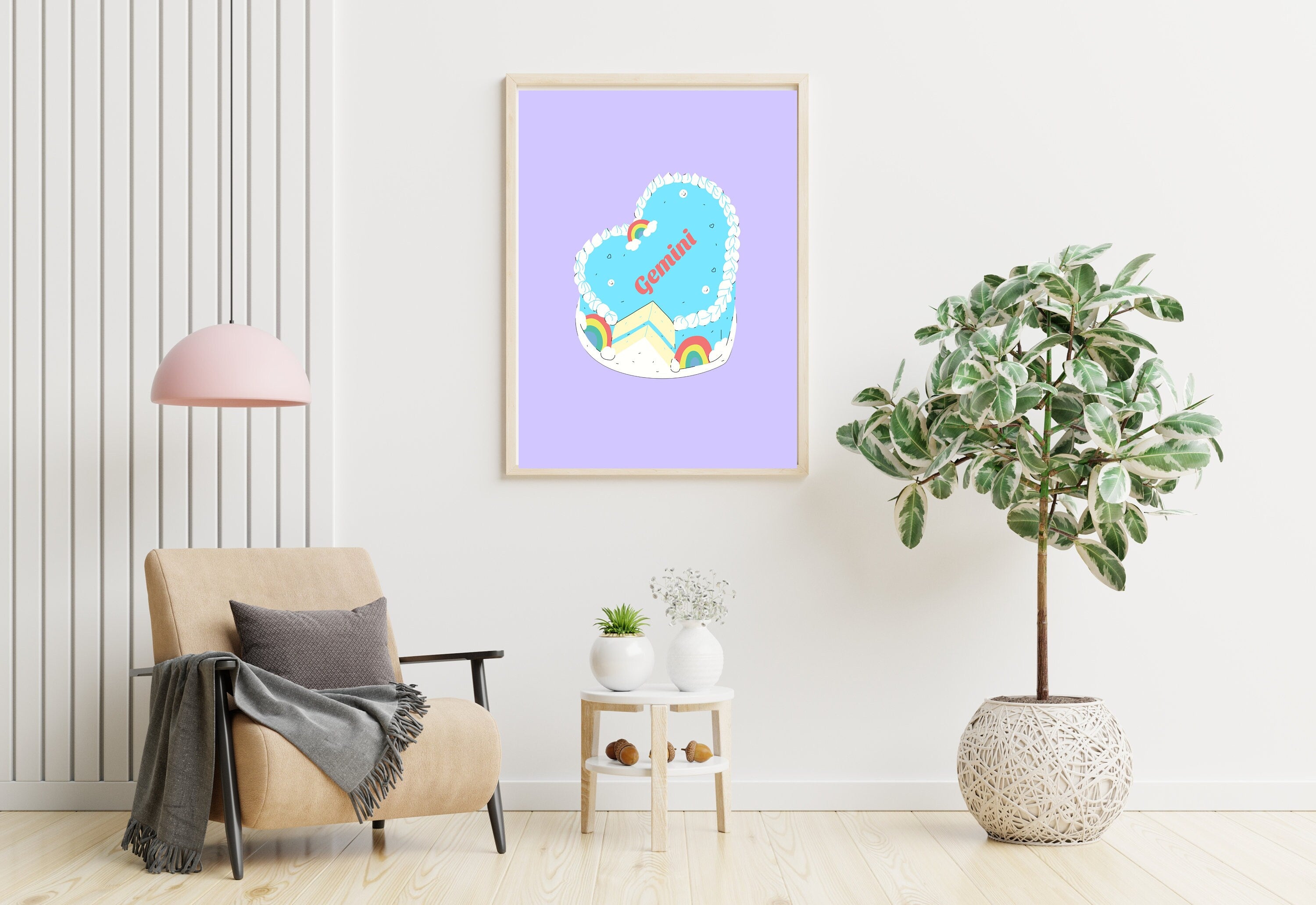 Gemini Zodiac Poster, Zodiac Gemini Cake Print, Retro Vintage Cake Wall Art, Large Printable Art, Cake Downloadable Prints, Purple Wall Art