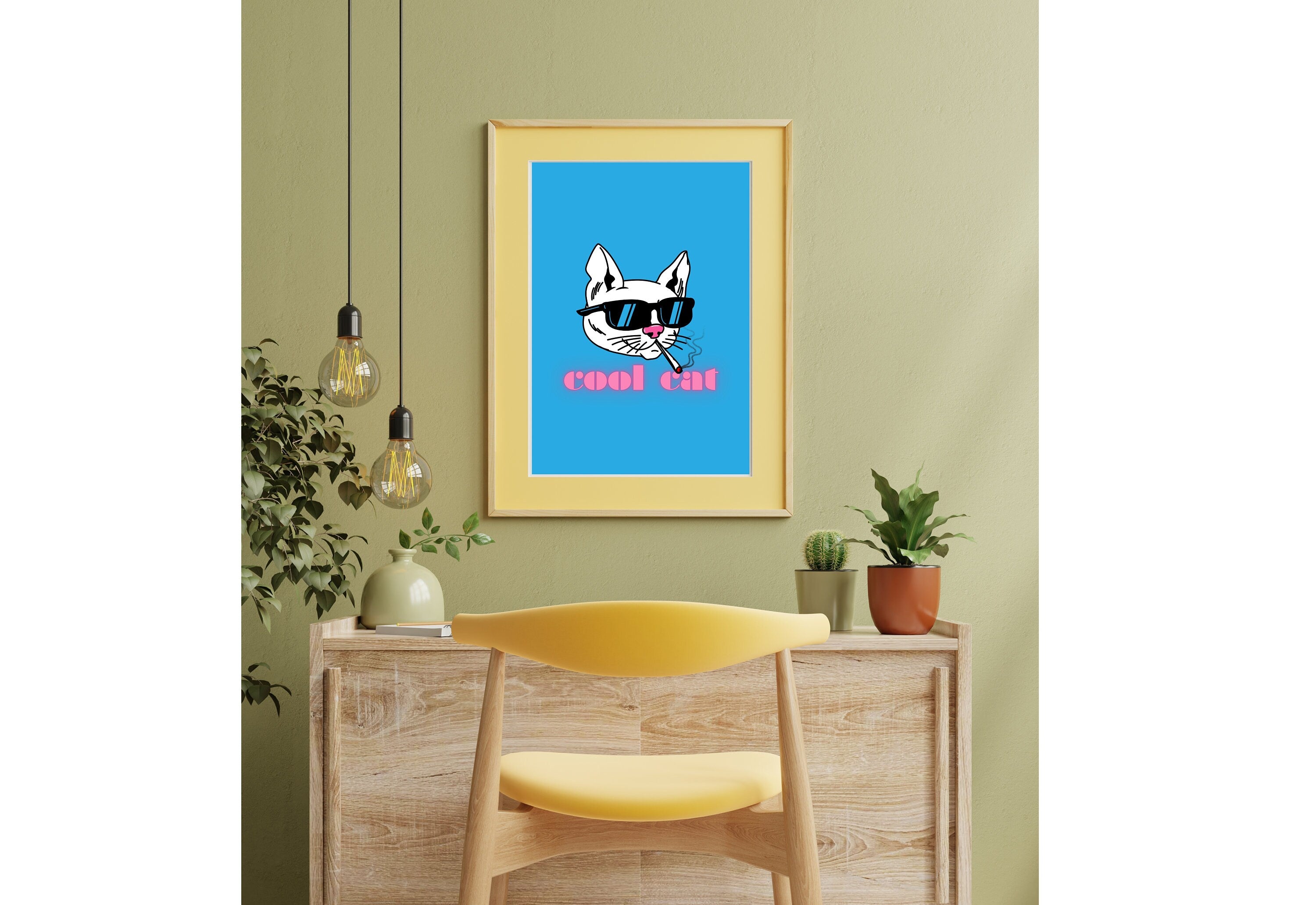 Cool Cat Art-Digital Prints-Wall Print-Retro Silly Decor-Girly Print-Downloadable Art-Large Print-Funny Art-Cat Art Print-Kitten Art Prints