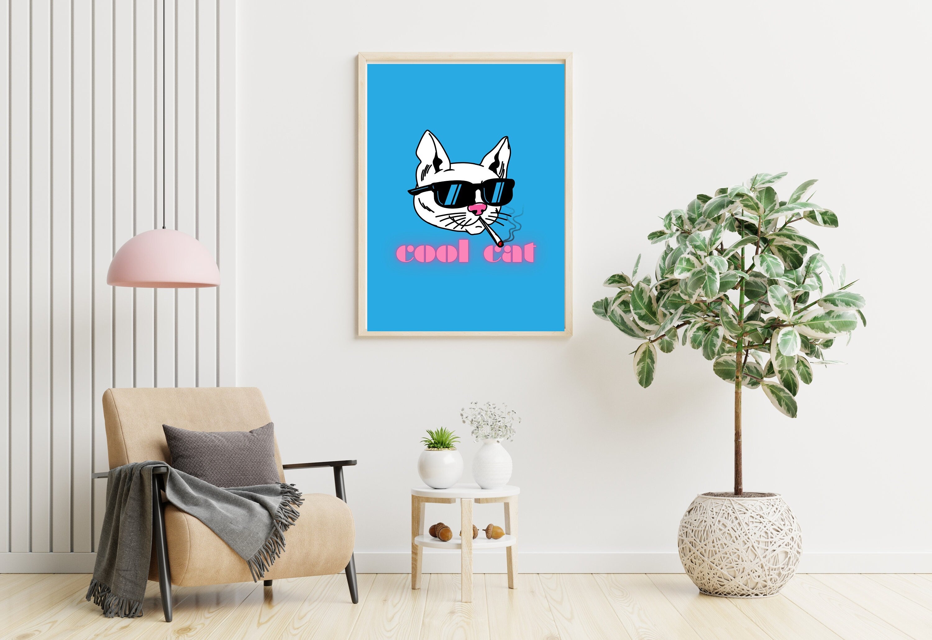 Cool Cat Art-Digital Prints-Wall Print-Retro Silly Decor-Girly Print-Downloadable Art-Large Print-Funny Art-Cat Art Print-Kitten Art Prints