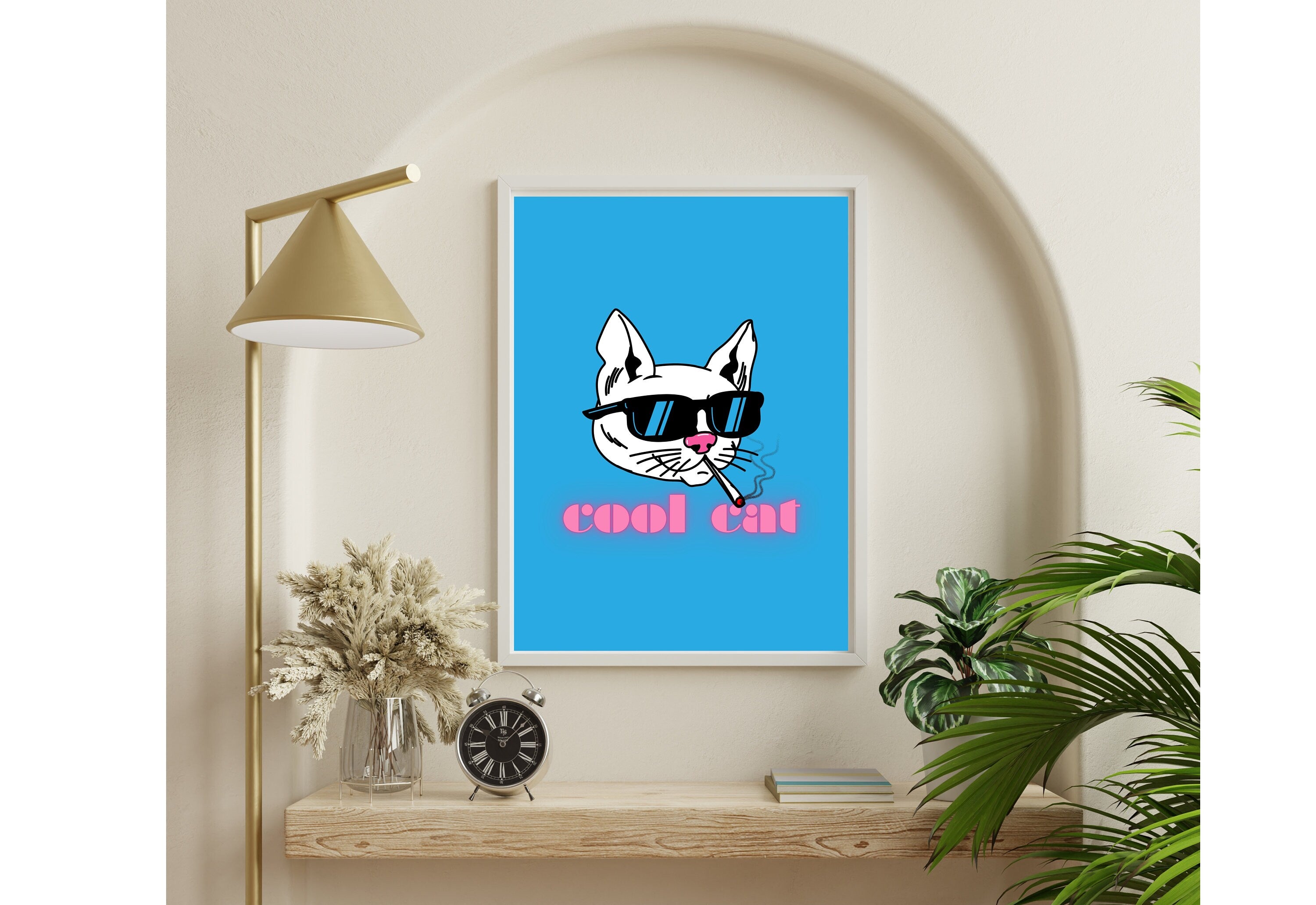 Cool Cat Art-Digital Prints-Wall Print-Retro Silly Decor-Girly Print-Downloadable Art-Large Print-Funny Art-Cat Art Print-Kitten Art Prints