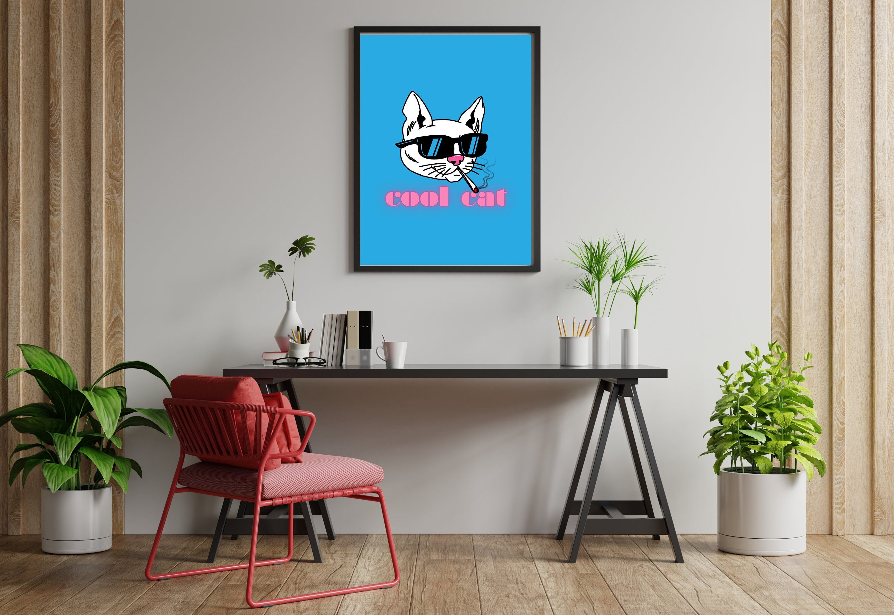 Cool Cat Art-Digital Prints-Wall Print-Retro Silly Decor-Girly Print-Downloadable Art-Large Print-Funny Art-Cat Art Print-Kitten Art Prints