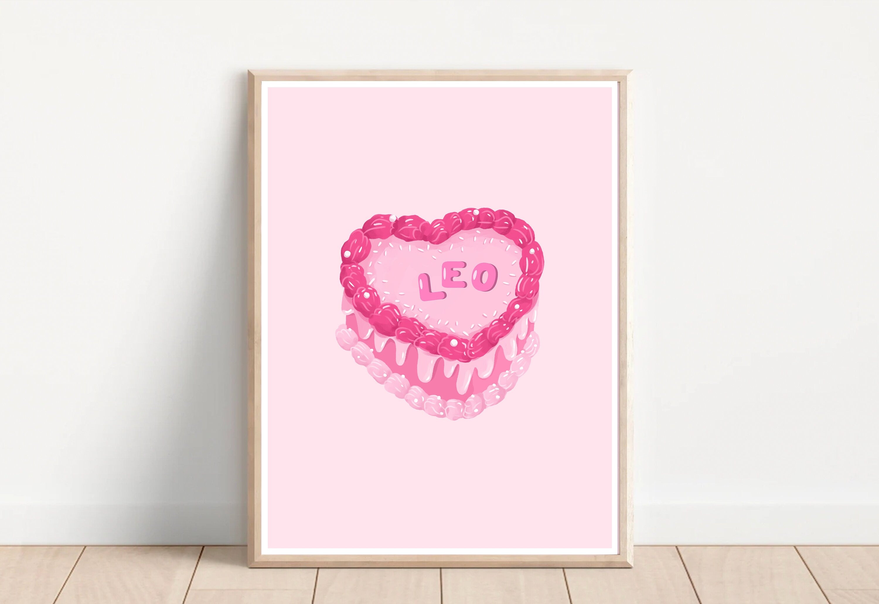 Leo Poster, Zodiac Leo Cake Print, Retro Vintage Cake Wall Decor, Large Printable Art, Leo Cake Downloadable Prints, Cute Pink Wall Art