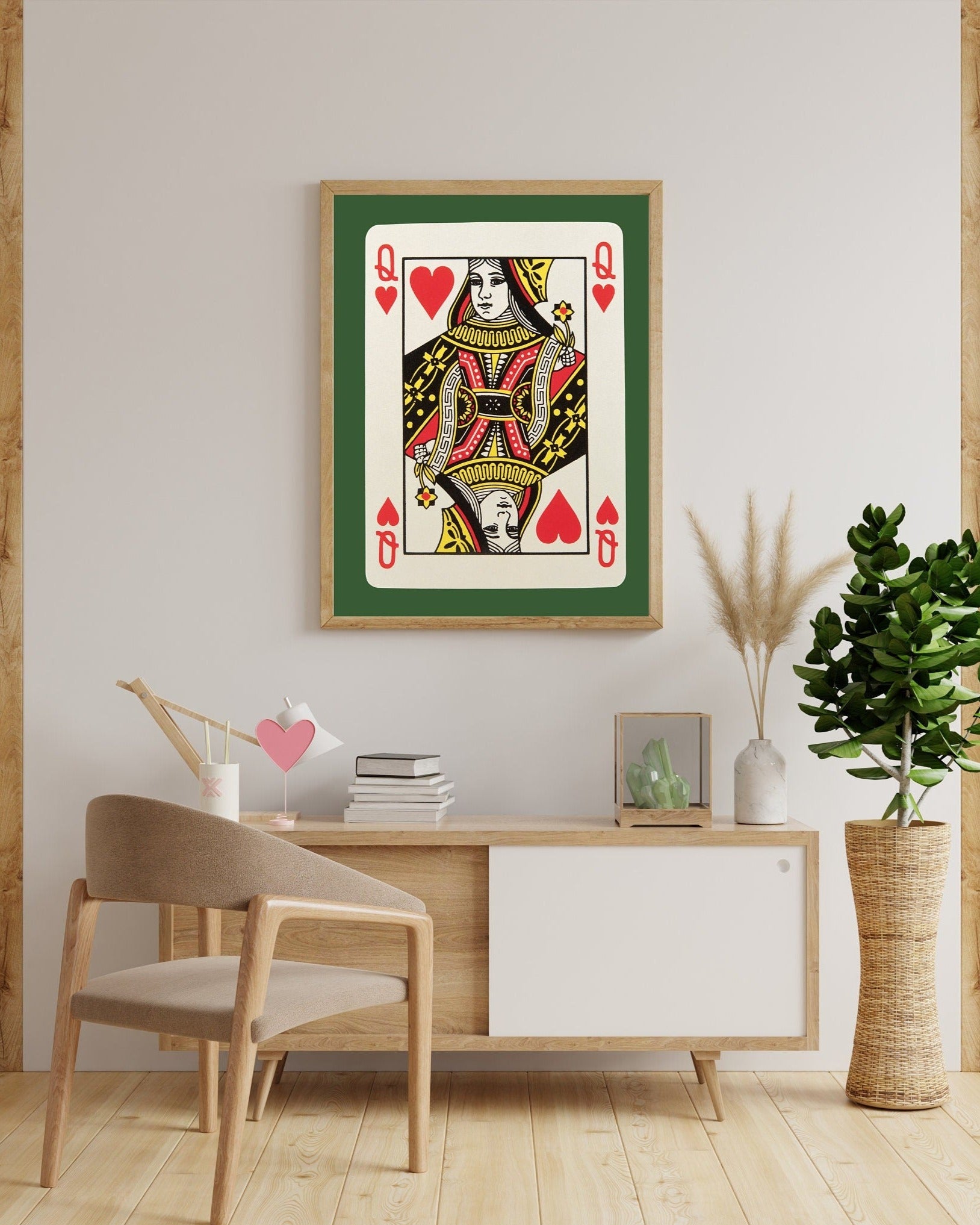 Queen Card Art-Digital Download-Wall Print-Retro Art Print-Queen Of Hearts-Playing Card-Downloadable Art-Trendy Art Print-Preppy Art Prints