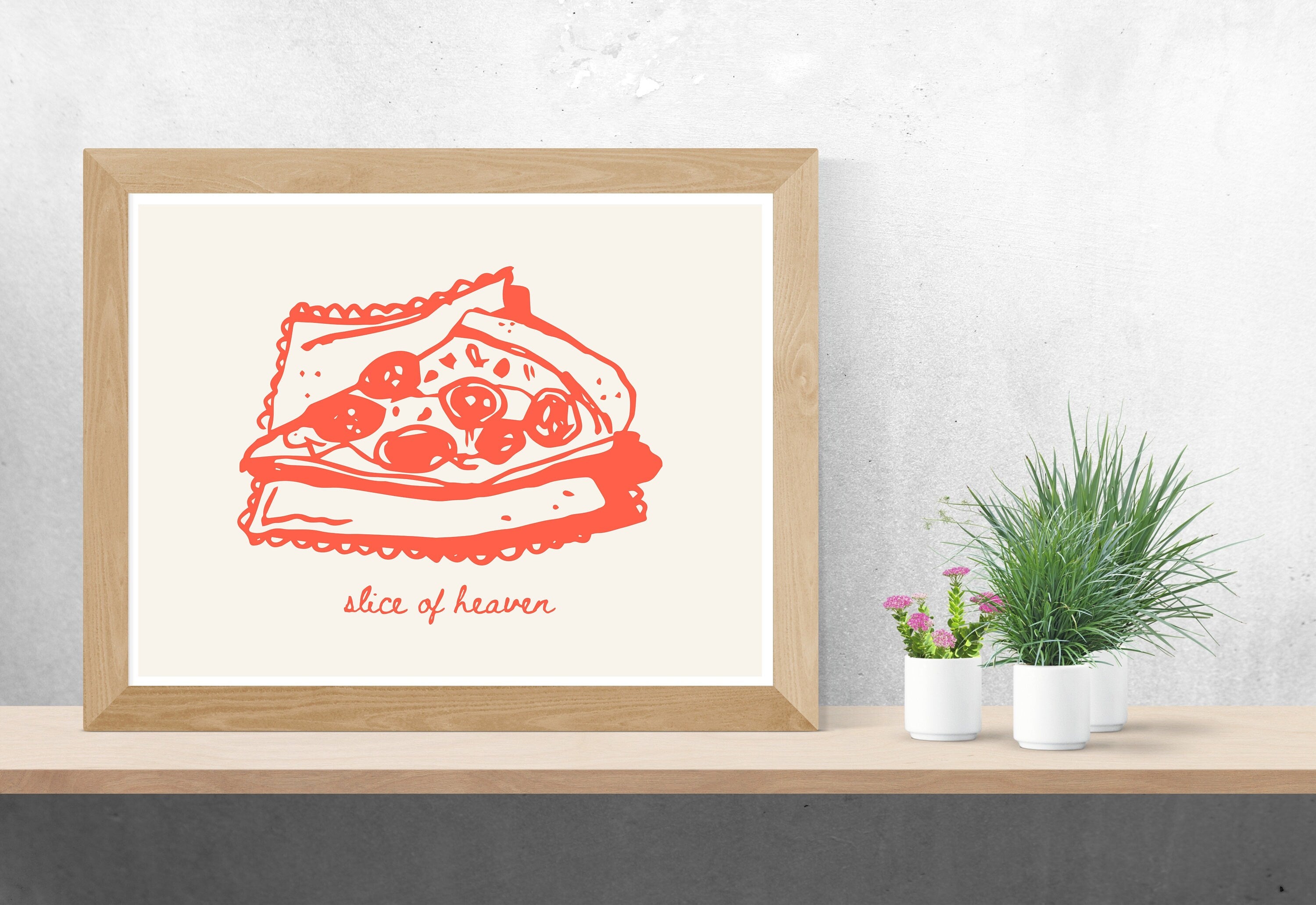 Slice of Heaven-Pizza Poster-Wall Print-Digital Download-Preppy Prints-Pizza Illustration Art-Vintage Food Art-Y2K Aesthetic-Girly Art