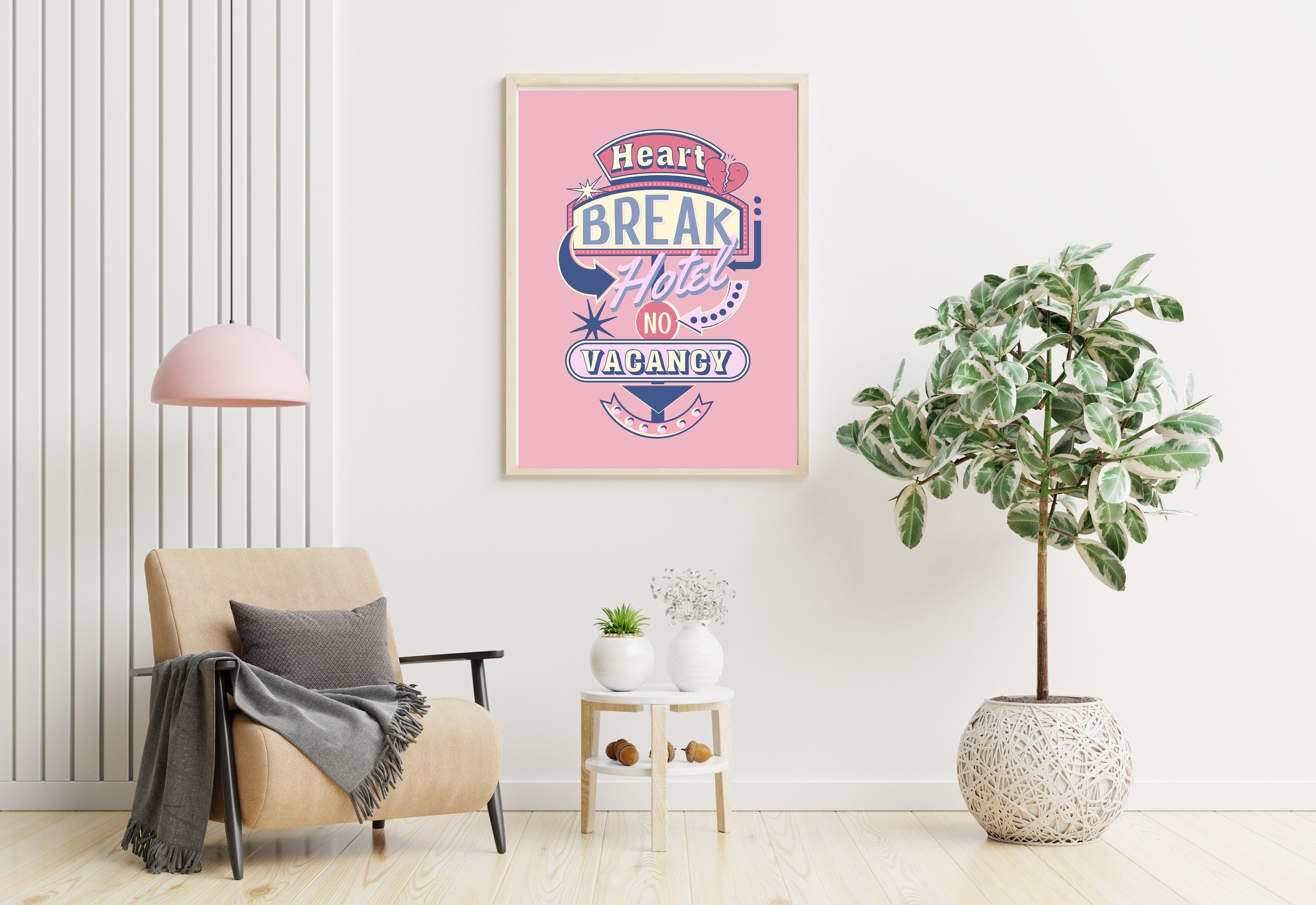 Heartbreak Hotel Art-Digital Prints-Wall Art Print-Preppy Pink Print-Y2K Aesthetic-Apartment Art-Trendy Art-Pink Retro Art-Dorm Room Decor